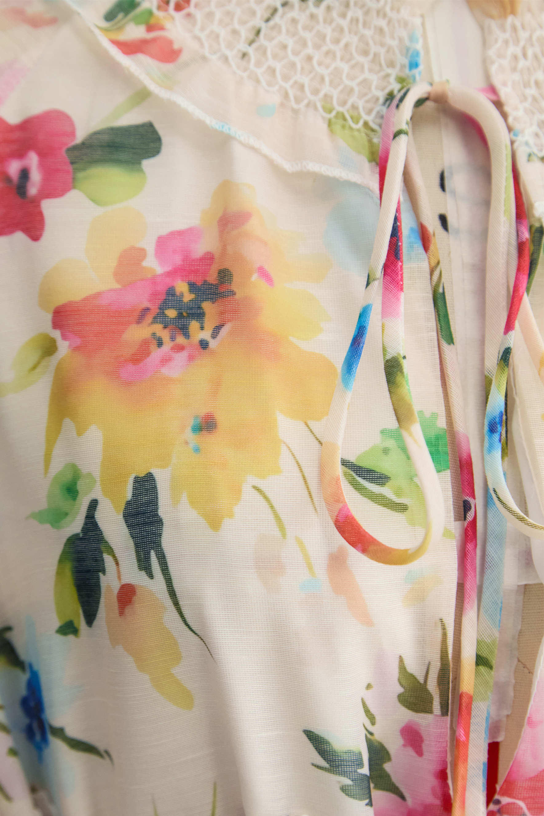 Soft Embrace Multi Floral Print Lace Trim Mini Dress