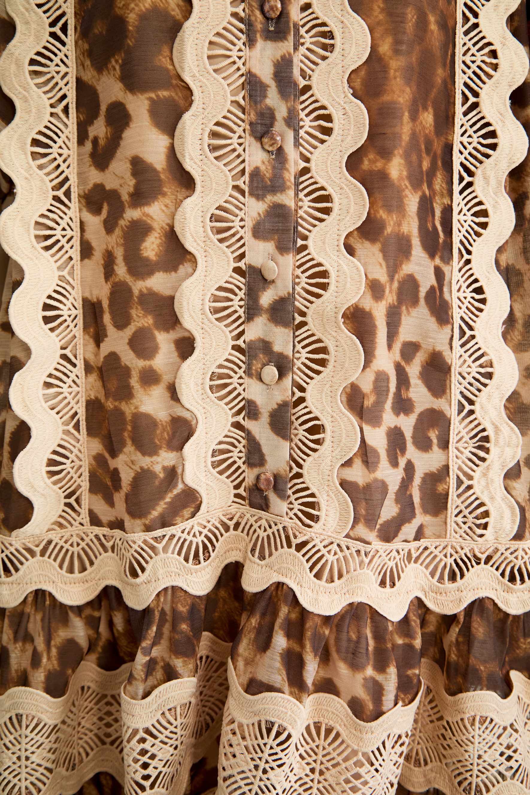 Excellent Mood Brown Leopard Print Lace Trim Mini Dress