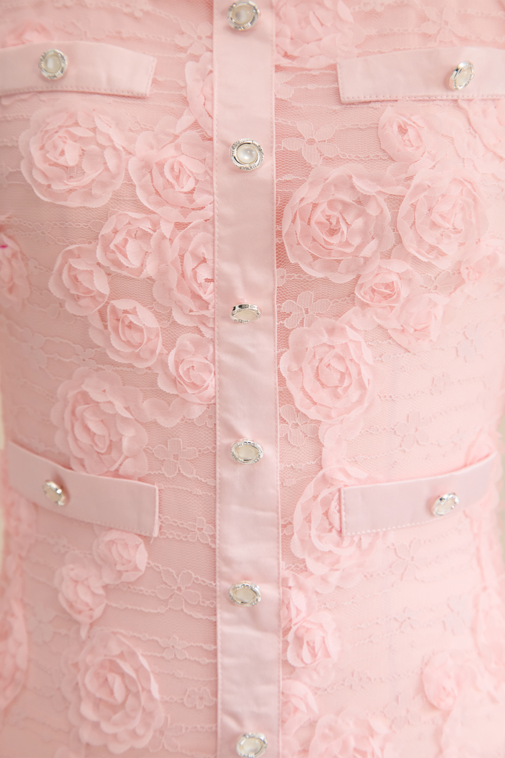 Grace and Beauty Pink Rose Applique Maxi Dress