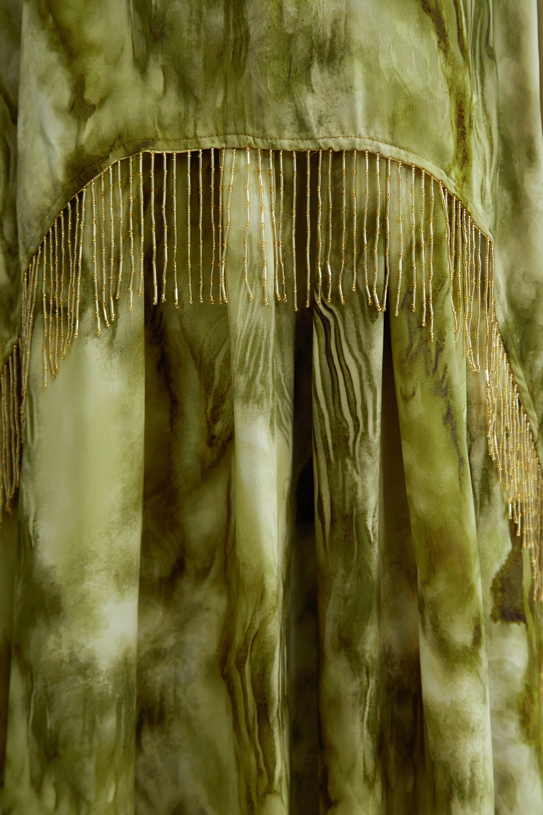 Pure Reverie Green Halter Neck Fringe Maxi Dress