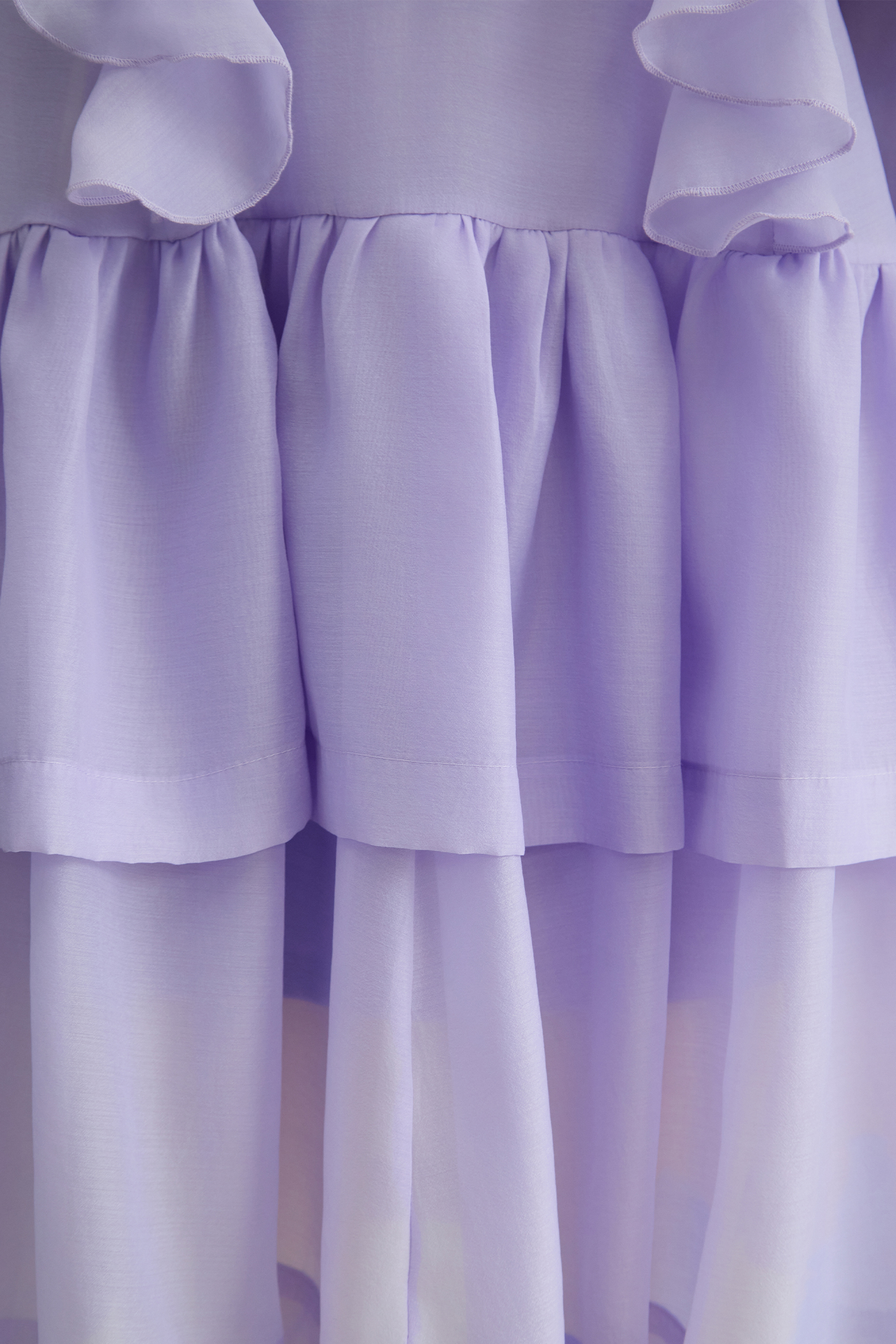 Soul Searching Lavender Ruffle Sleeve Tiered Mini Dress