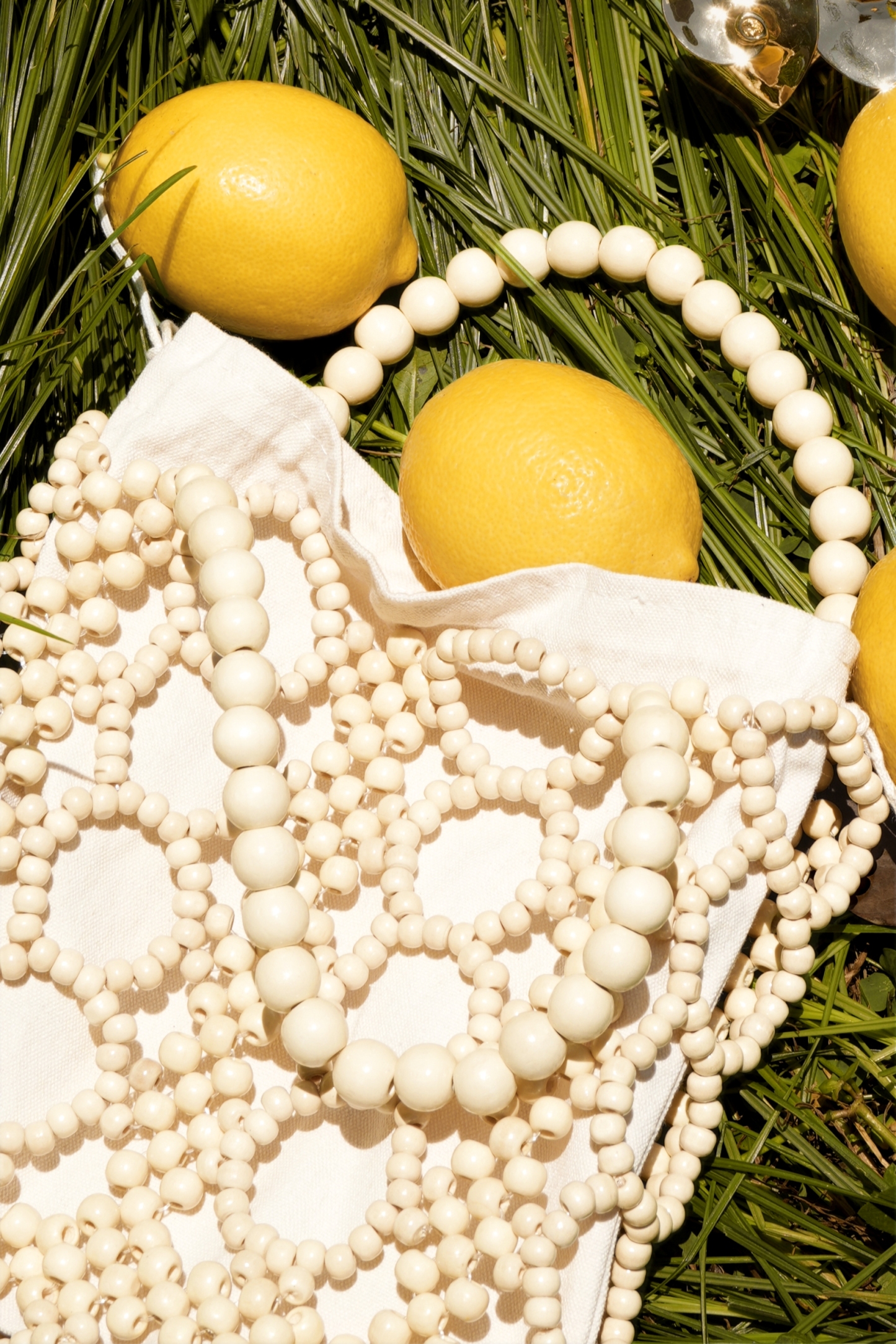 Wooden Bead Drawstring Tote Bag