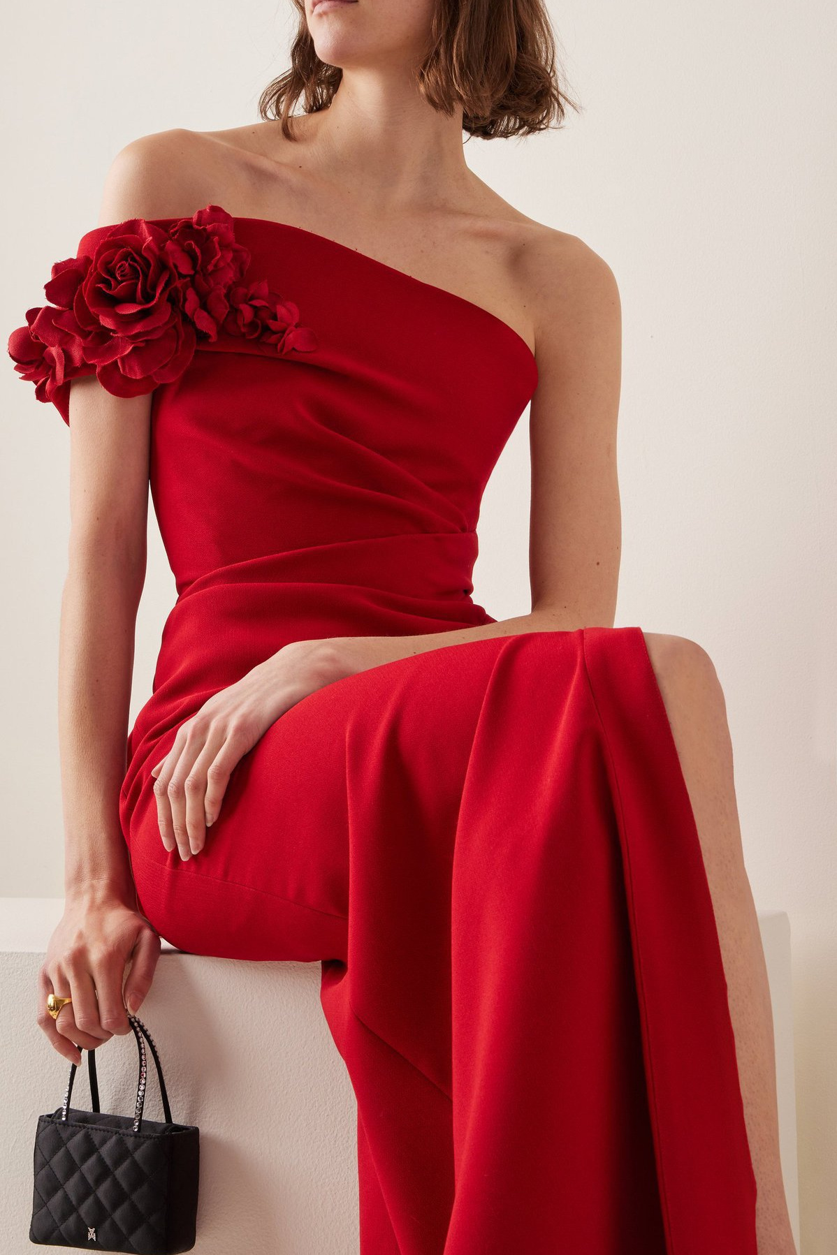 Sibyl One Shoulder Floral Appliqué Maxi Dress-Sunfere