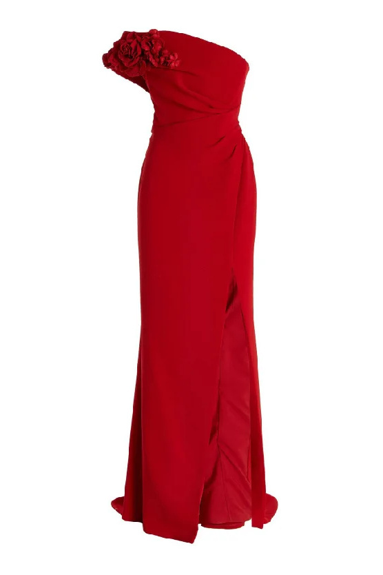 Sibyl One Shoulder Floral Appliqué Maxi Dress-Sunfere