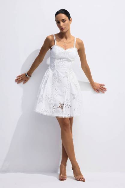 Joanna Sweetheart Neckline Embroidery Mini Dress