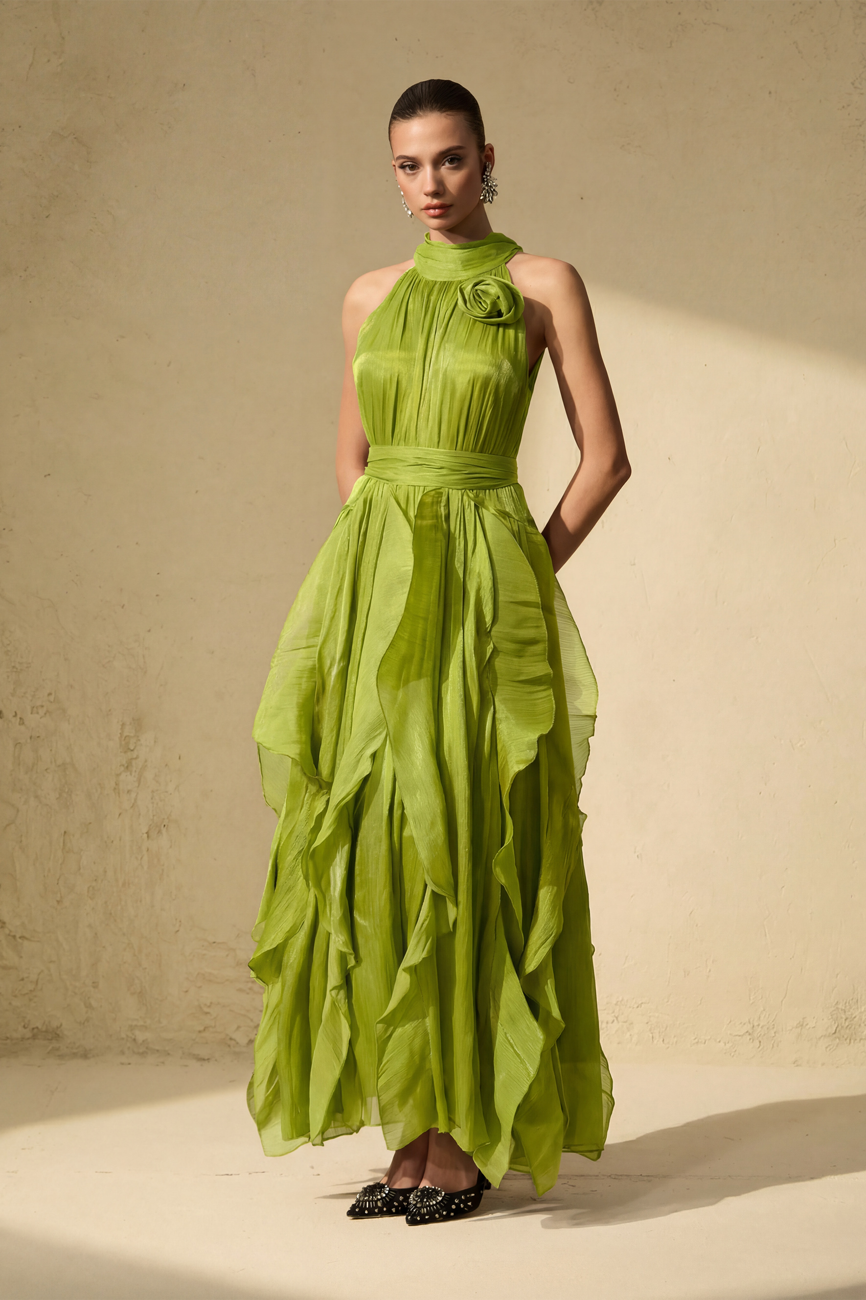 Love In Your Eyes Rosette Tiered Ruffles Maxi Dress