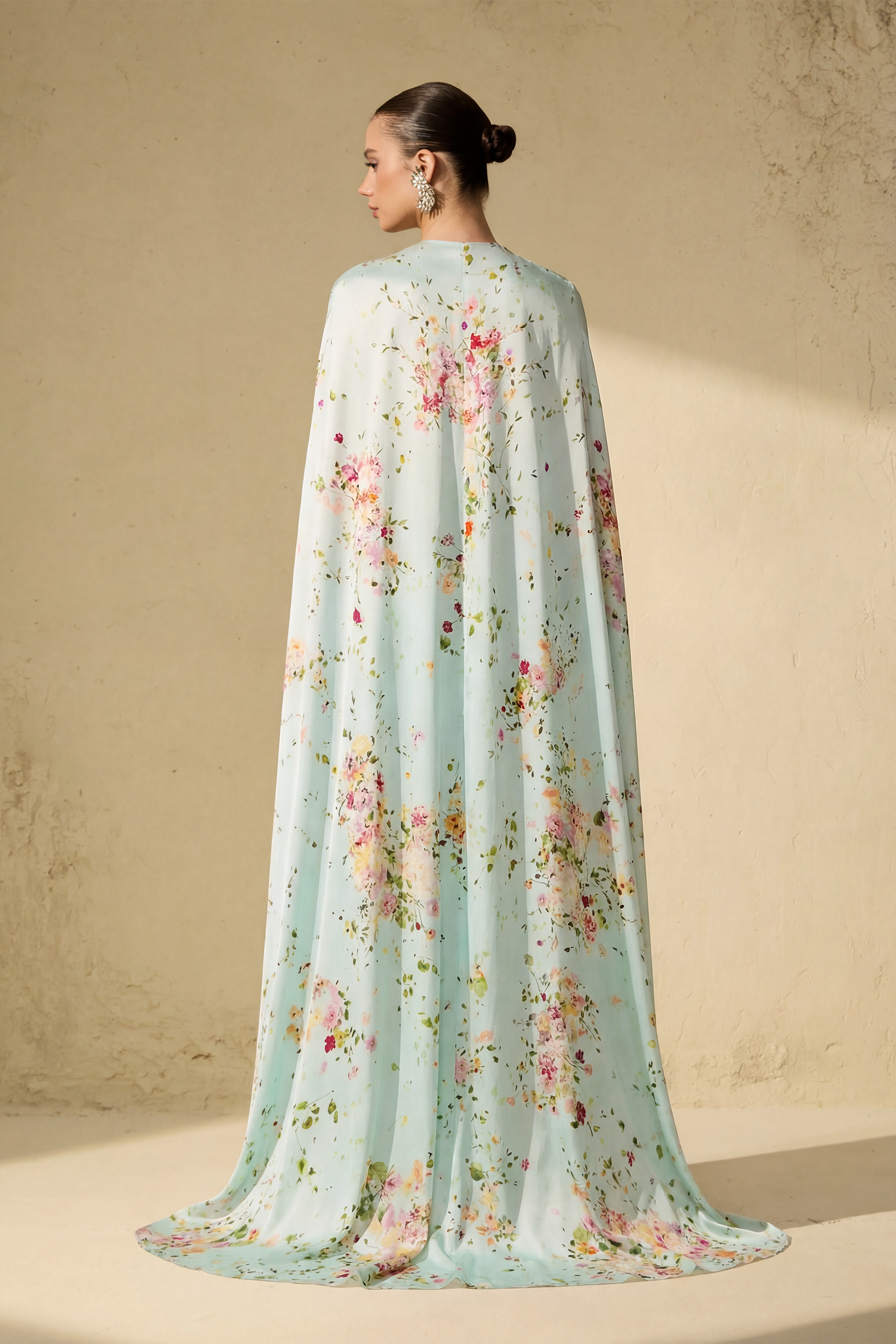 Sweet Like Spring Green Floral Print Strapless Maxi Dress With Cape