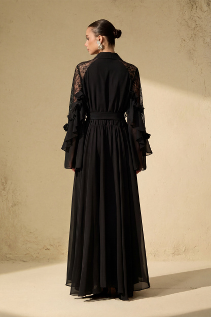 Beautiful Aura Sheer Lace Ruffled Sleeve Maxi Dress