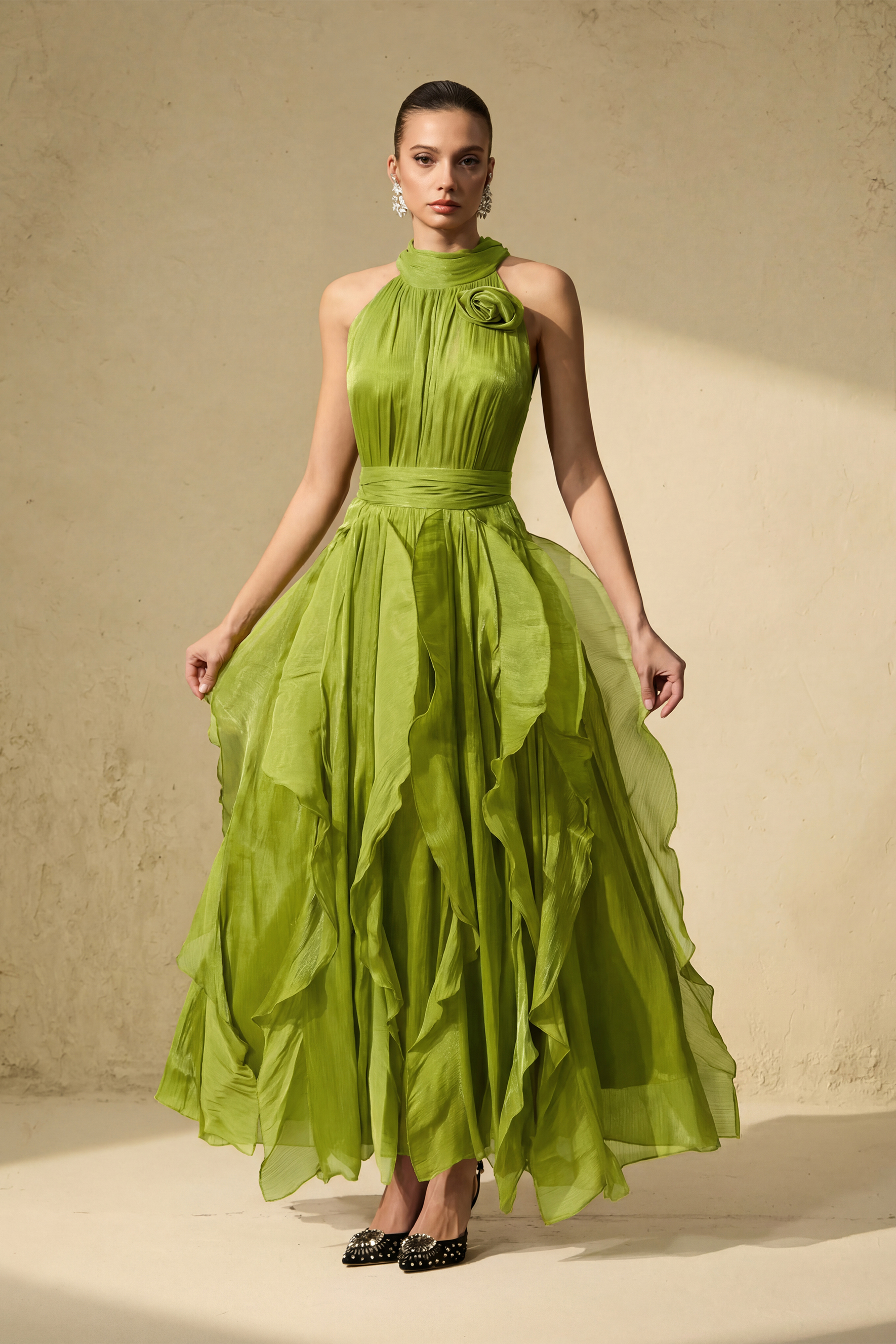 Love In Your Eyes Rosette Tiered Ruffles Maxi Dress