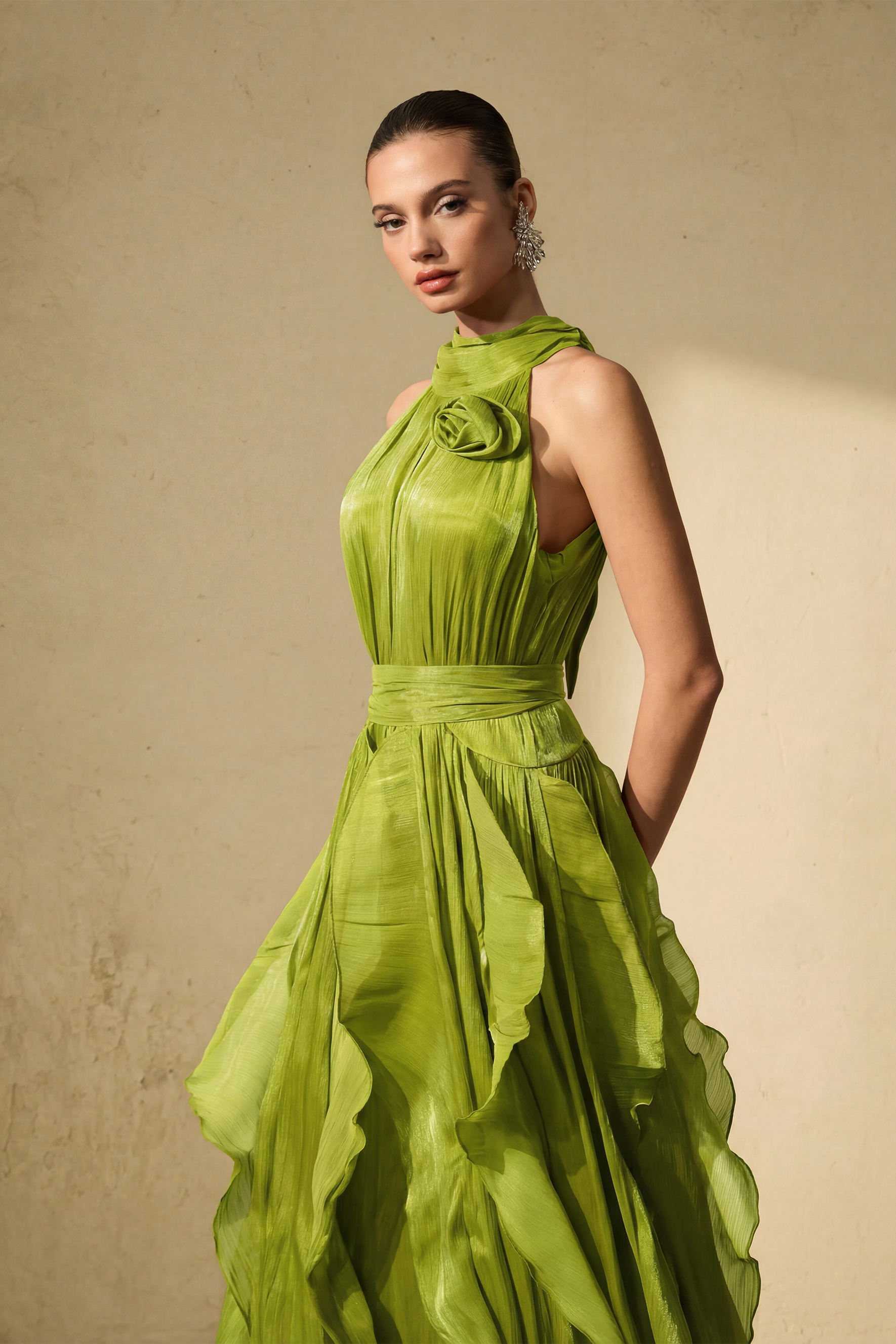 Love In Your Eyes Rosette Tiered Ruffles Maxi Dress