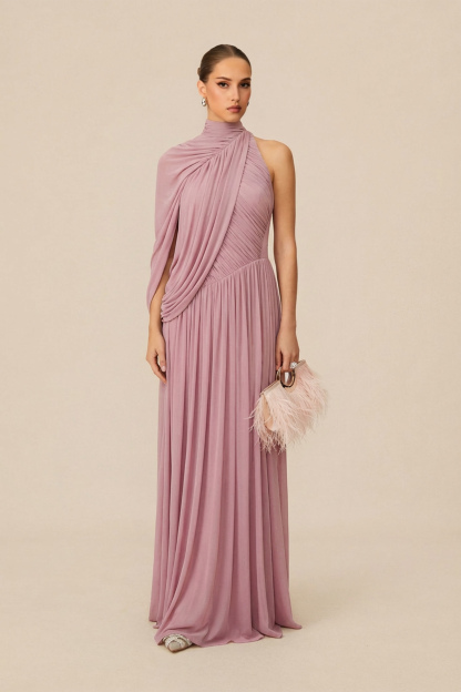 Desirable Date Dusty Pink One Sleeve Draped Maxi Dress