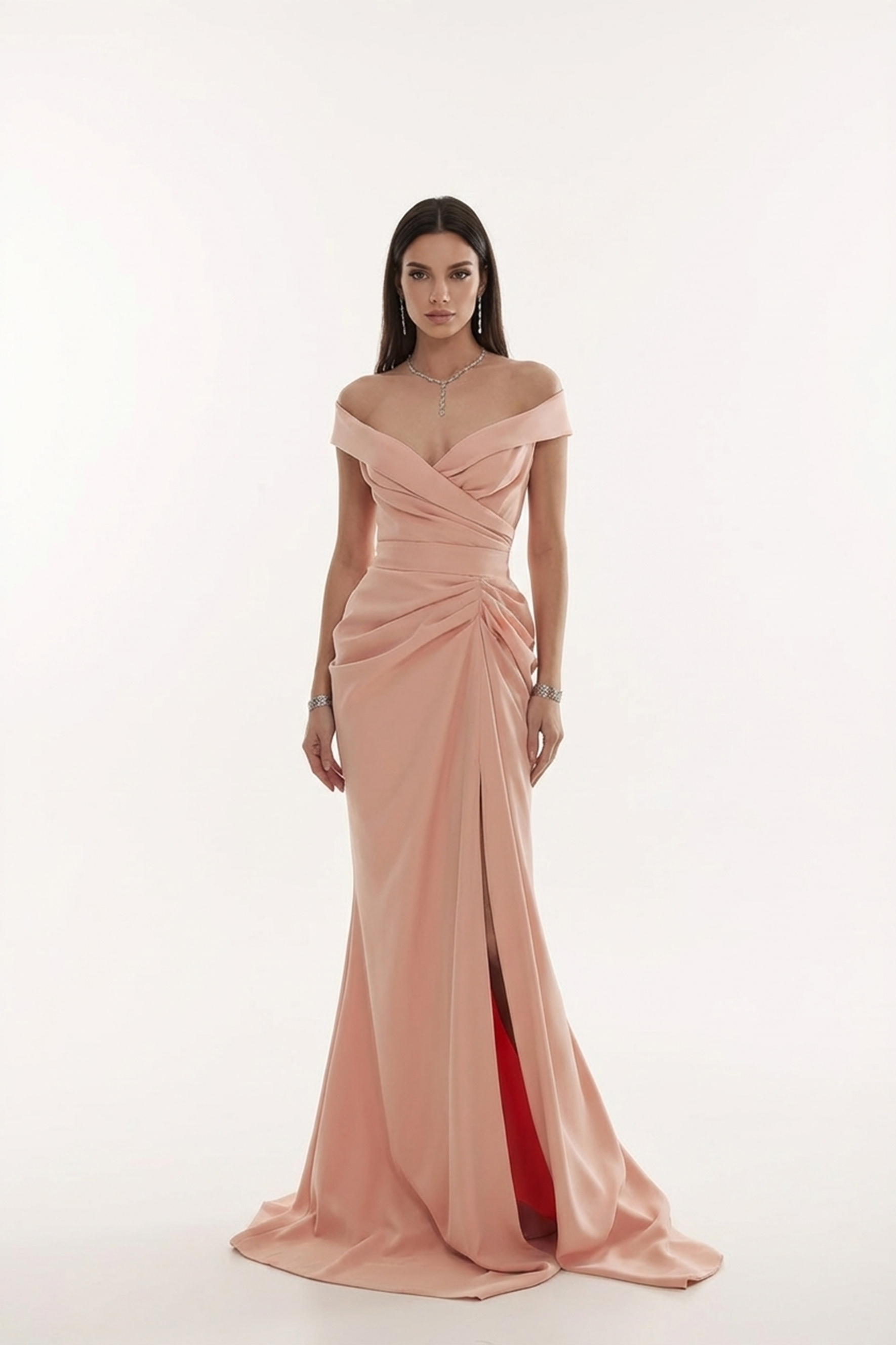 Captivating Personality Pink Off Shoulder Side Slit Maxi Dress