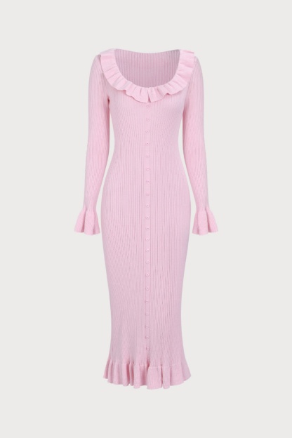 Valerie U-Neck Ruffle Midi Knit Dress