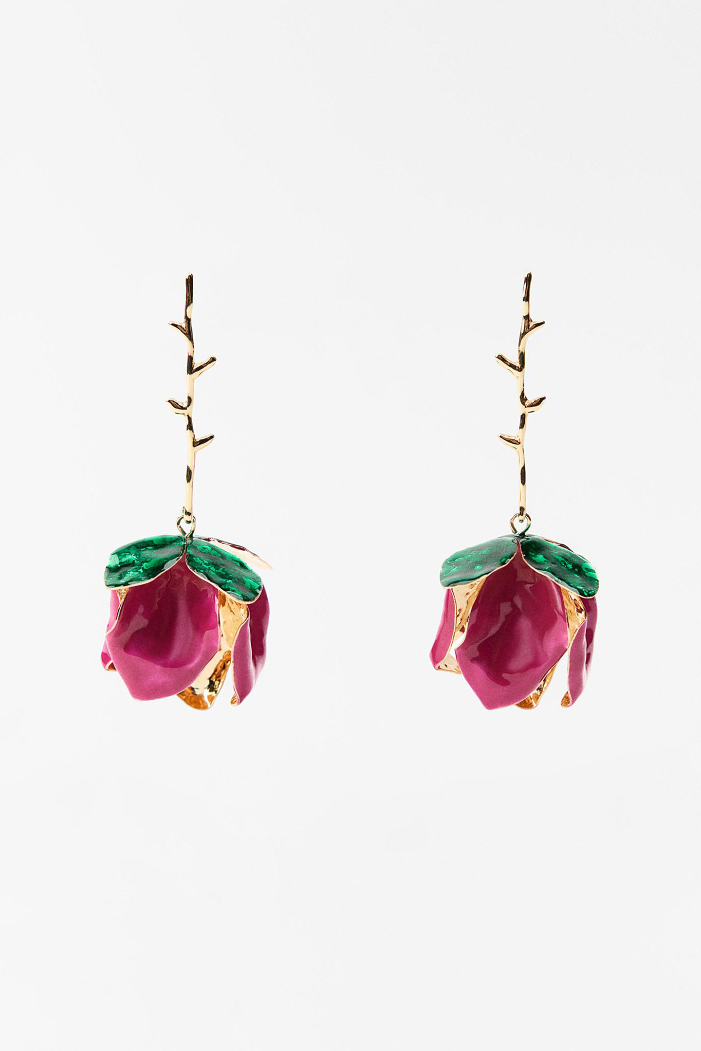 Enamelled Rose Drop Earrings
