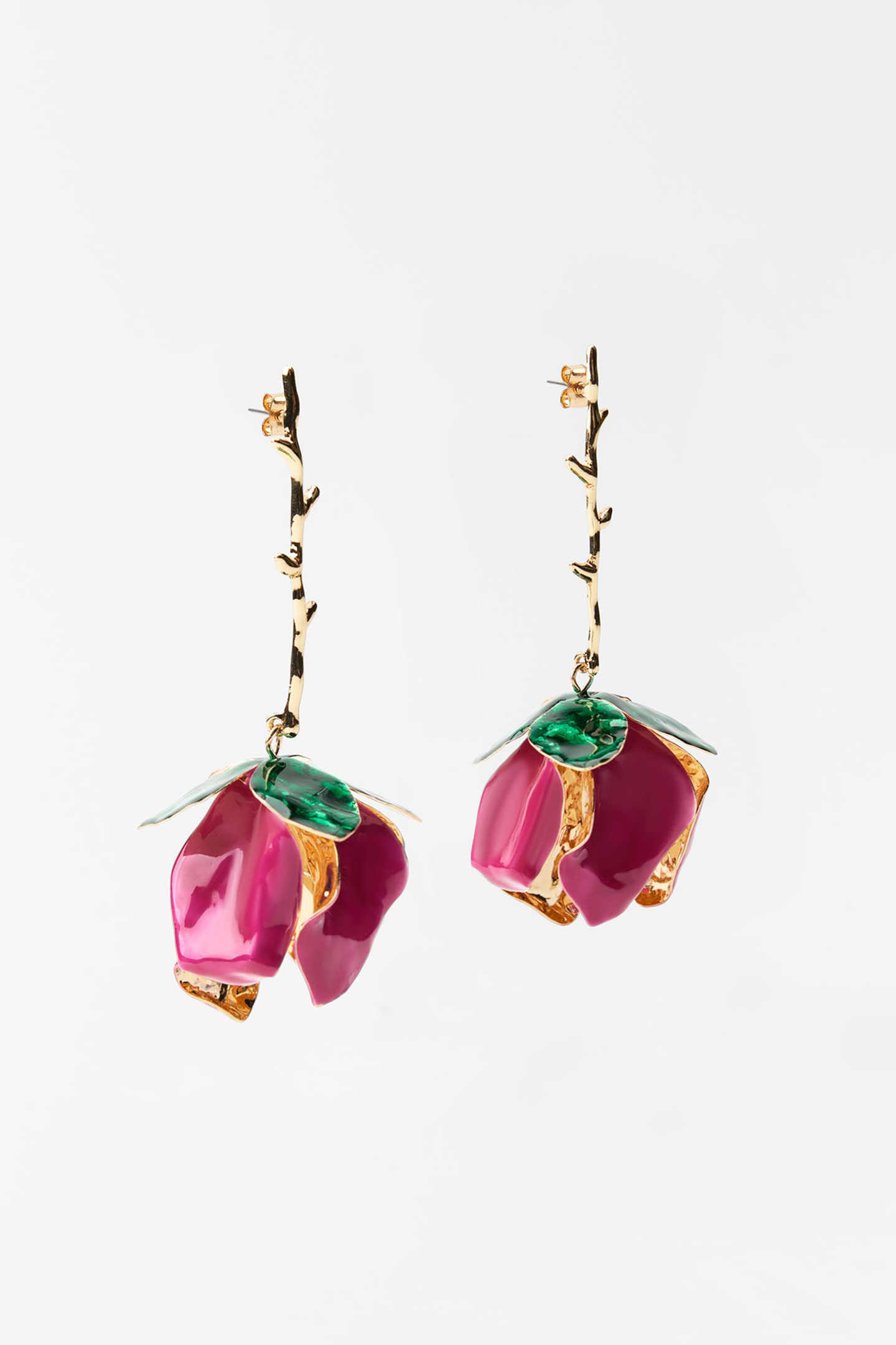Enamelled Rose Drop Earrings