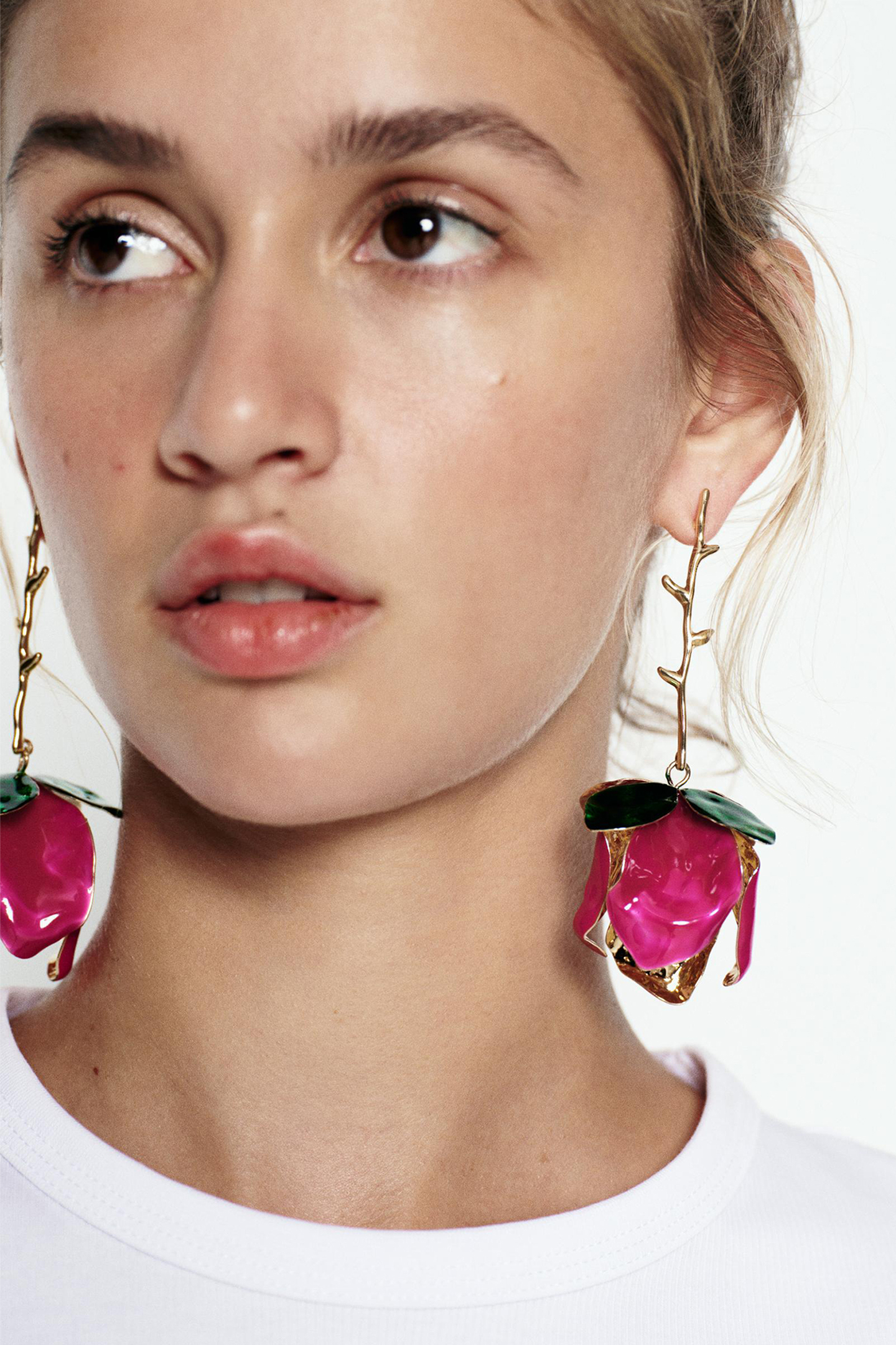 Enamelled Rose Drop Earrings