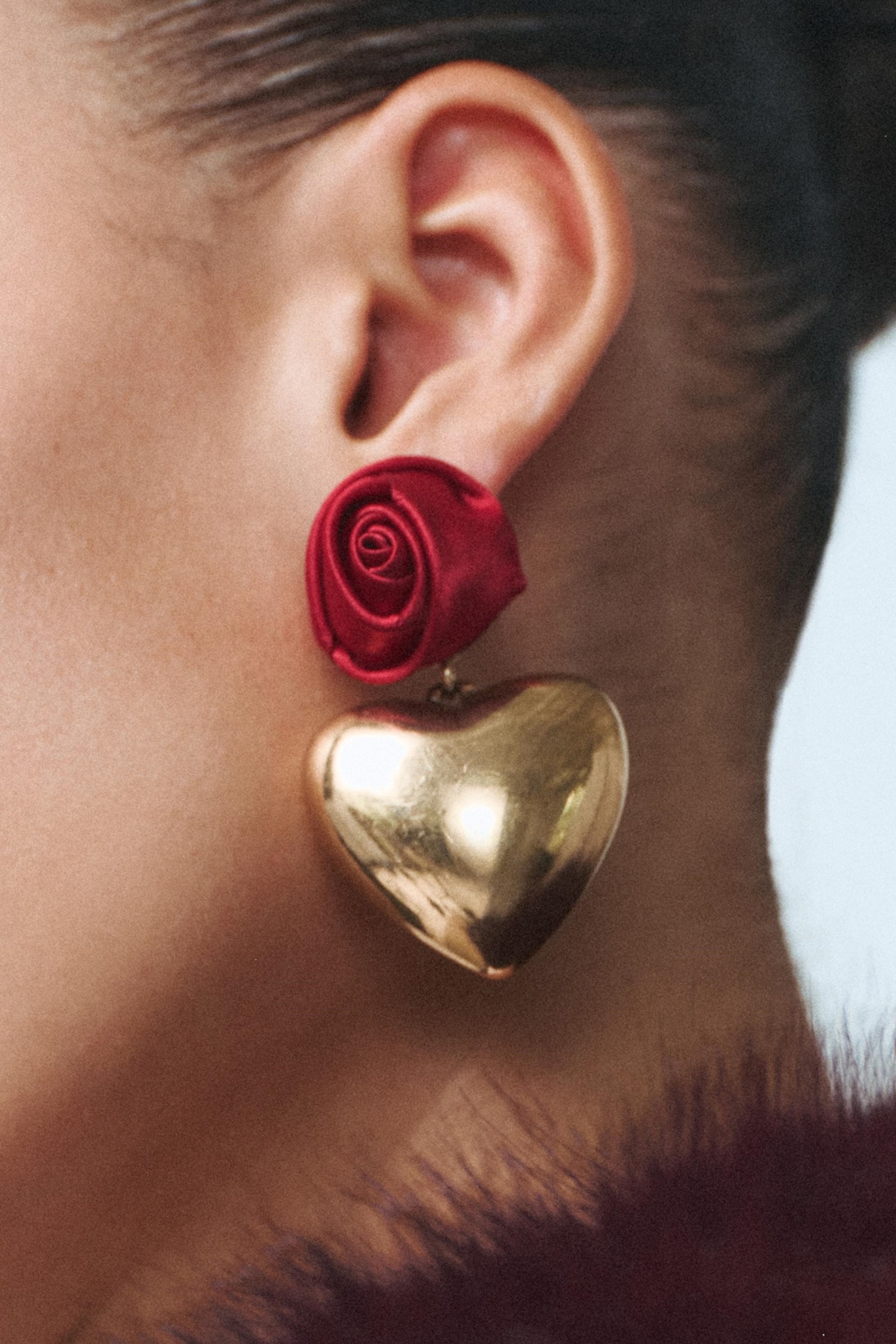 Rose Metallic Heart Drop Earrings