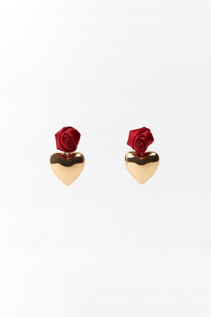 Rose Metallic Heart Drop Earrings