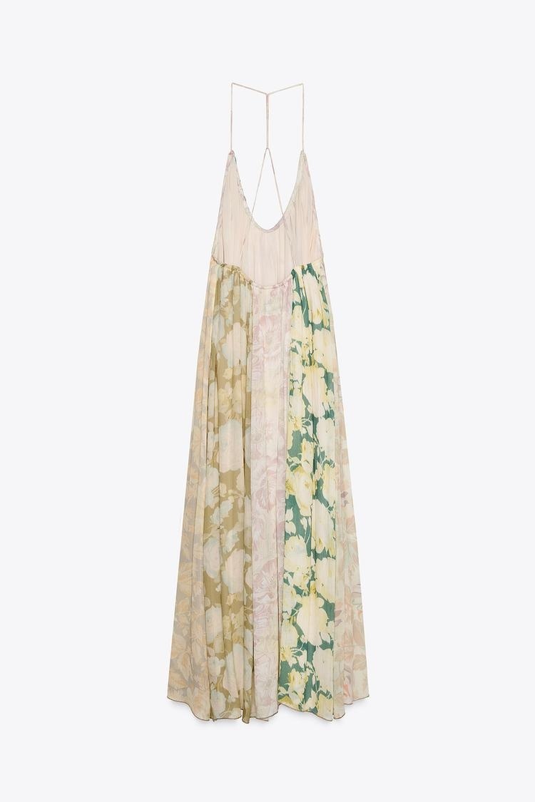 Angelic Patchwork Floral Open Back Maxi Dress
