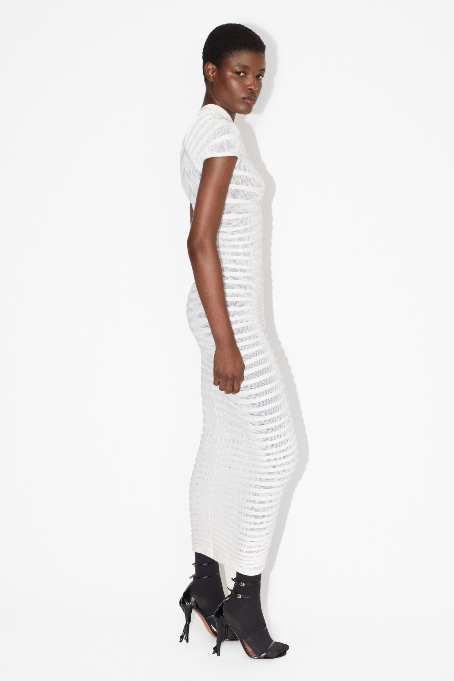 Erica Pleated Stripe Midi Knit Dress
