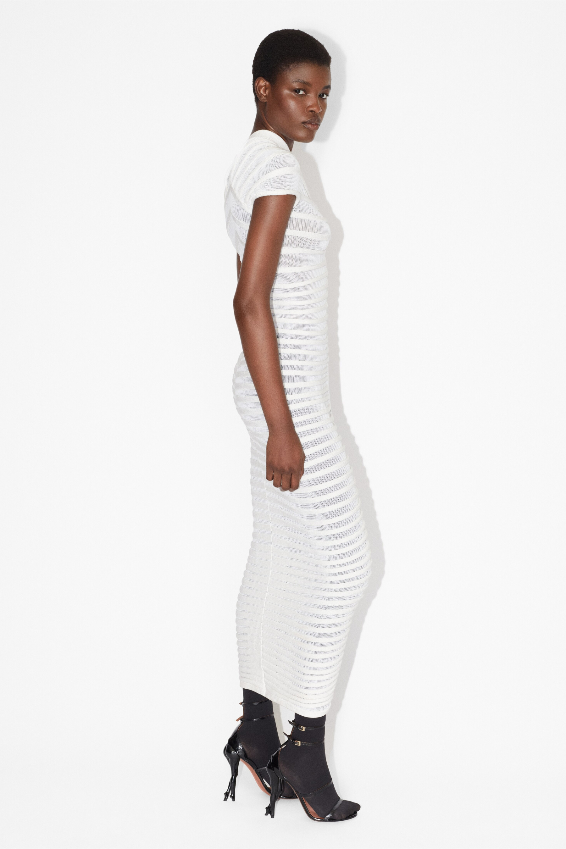 Erica Pleated Stripe Midi Knit Dress