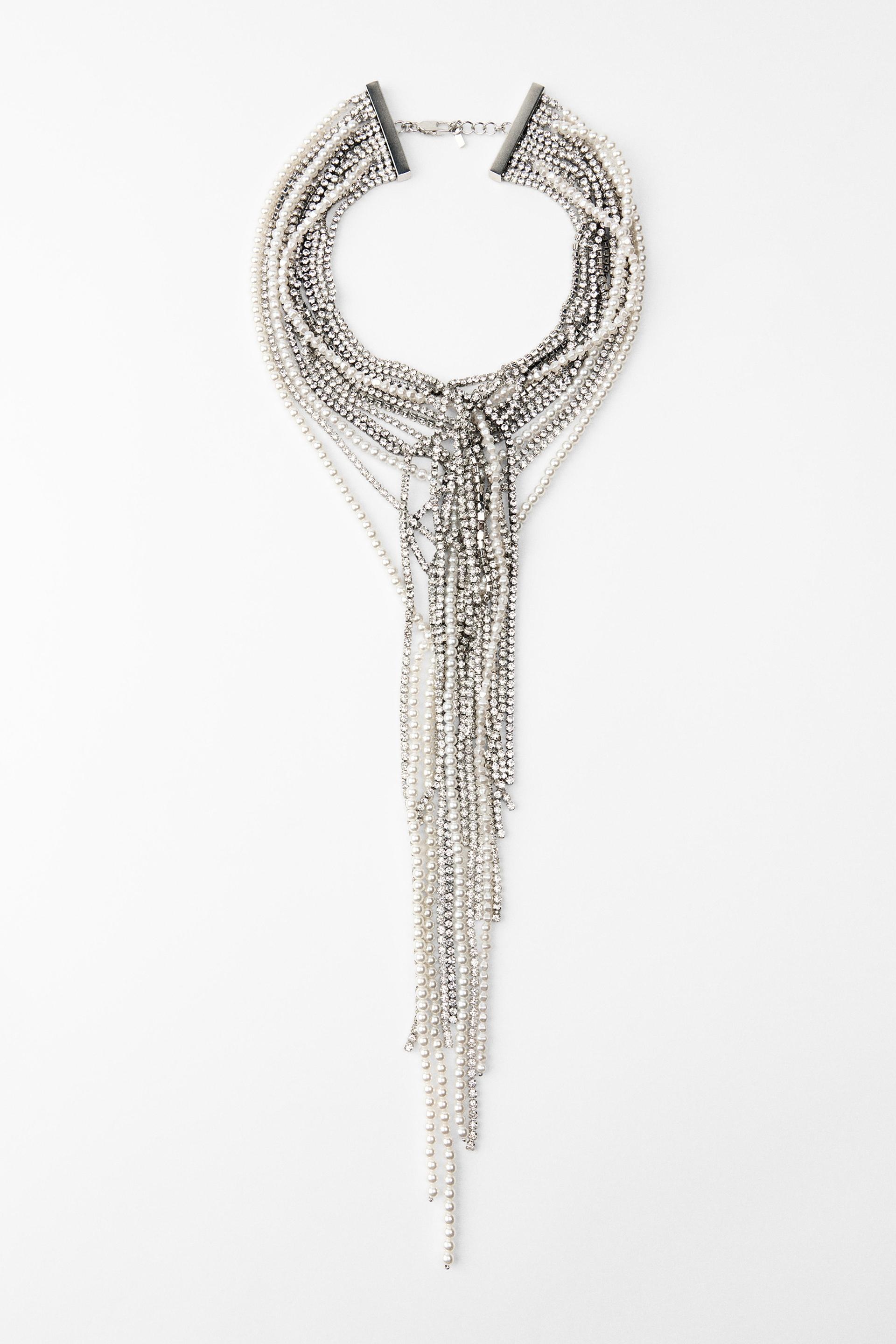 Pearl Rhinestone Multi Strand Necklace