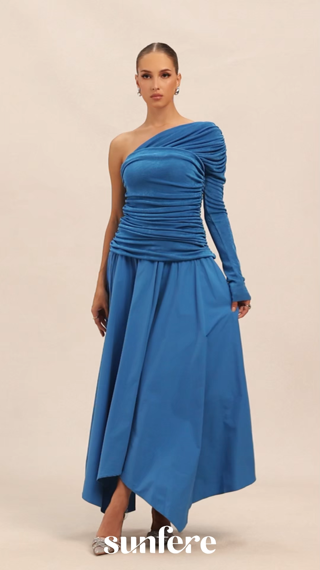 Jane One Shoulder Asymmetric Hem Maxi Dress