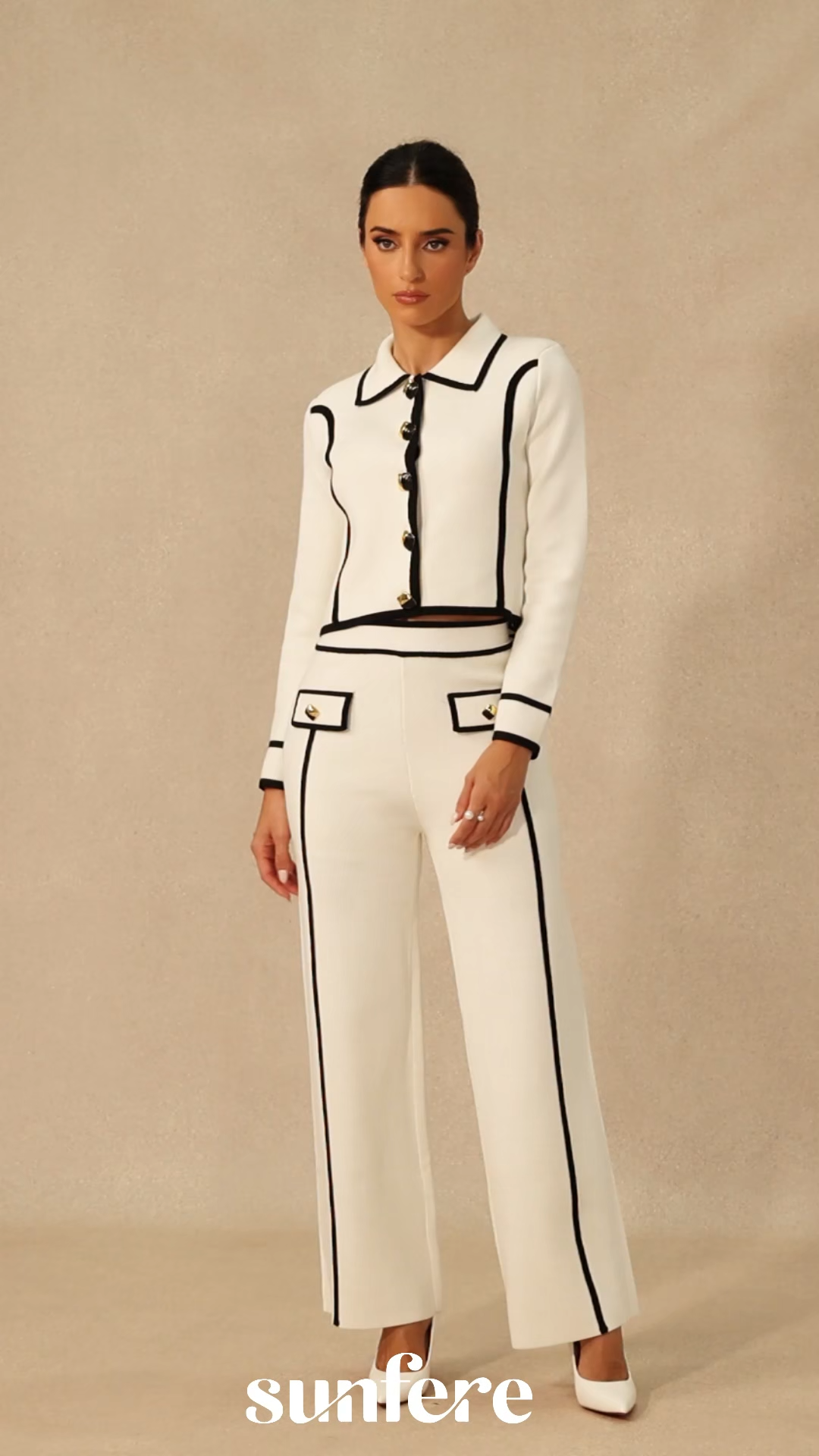 Miranda Contrast Trim Cropped Jacket & Straight Leg Pants Set