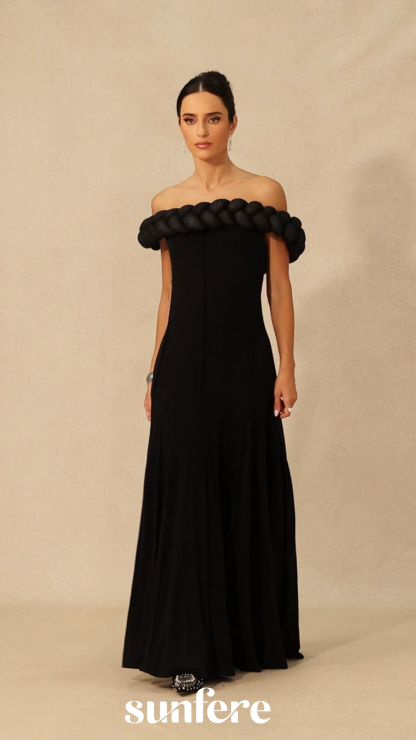 Caroline Off Shoulder Braided Knit Maxi Dress