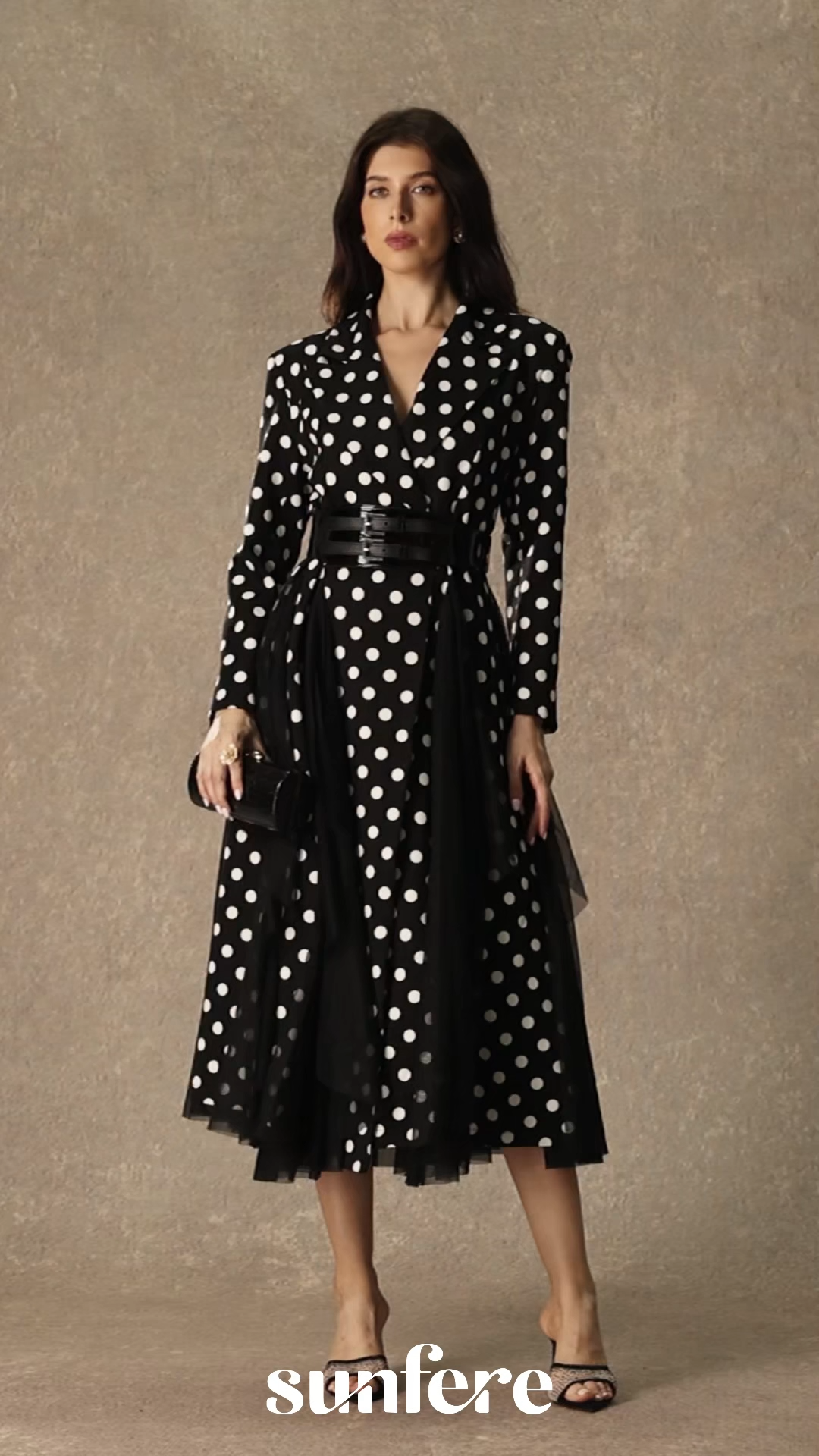 Captivating Aesthetic Black Polka Dot Organza Midi Dress