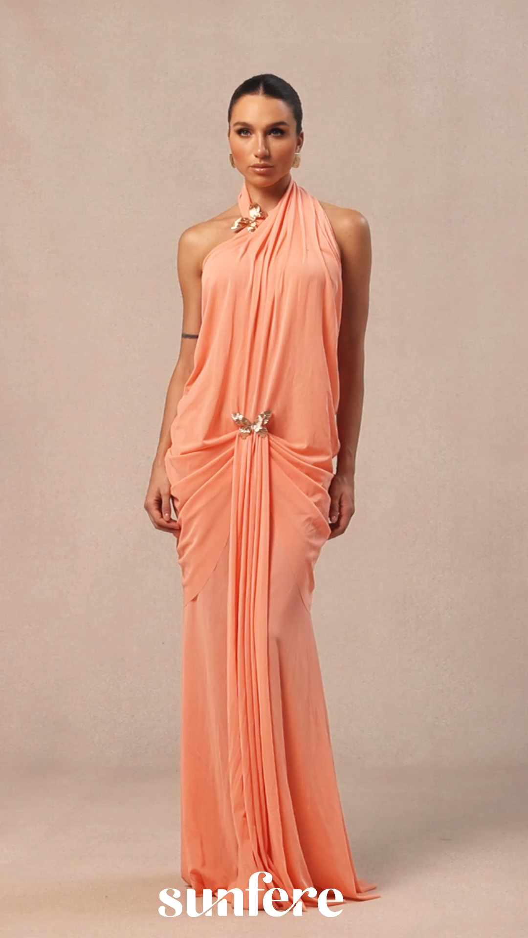 Sabrina Butterfly Embellished Draped Maxi Dress