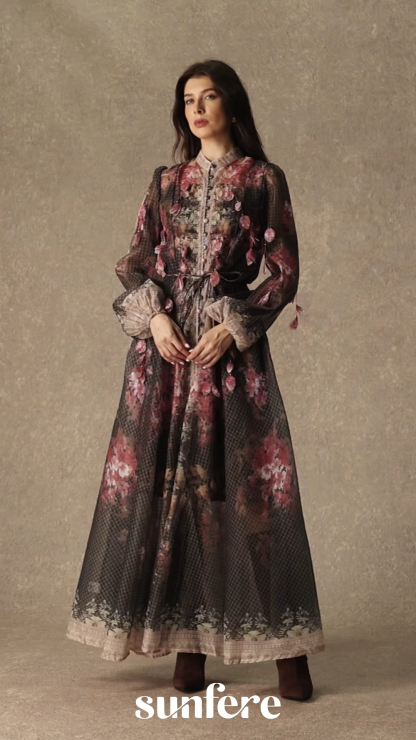 Thriving Poise Black Floral Applique Maxi Dress