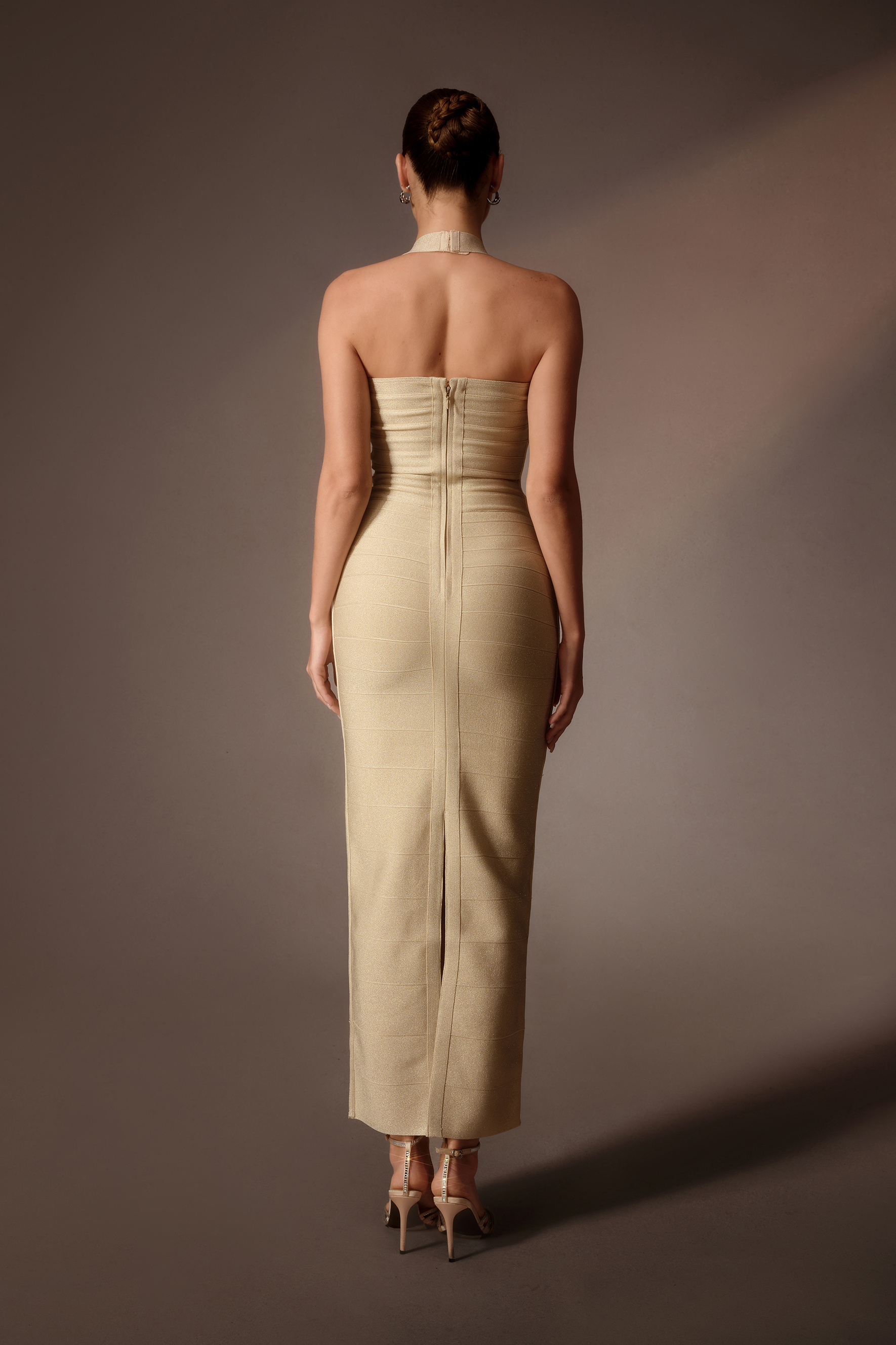 First Impression Yellow Bandage Halter Neck Maxi Dress