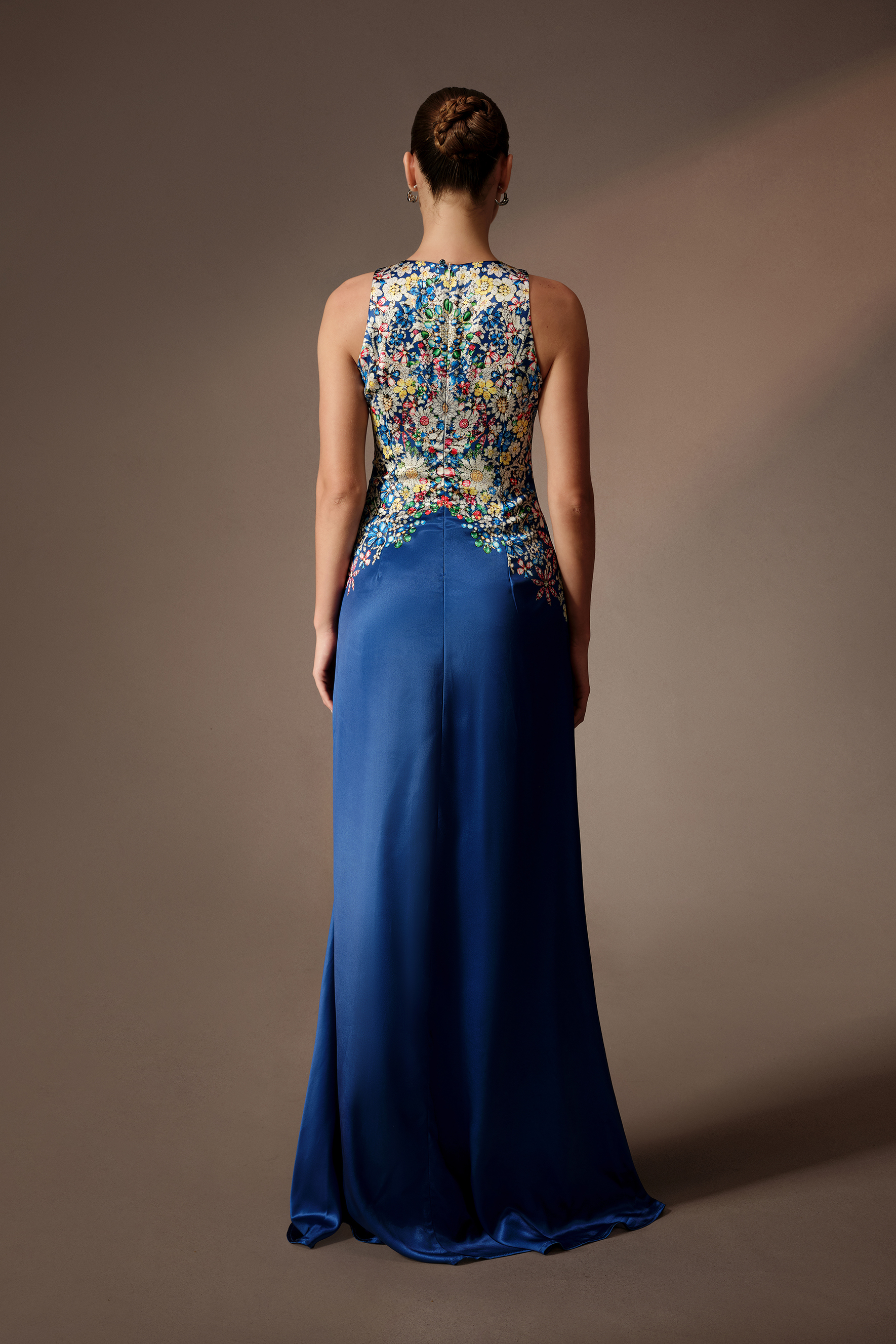 Signature Look Blue Floral Embroidery Sleeveless Maxi Dress With Cape