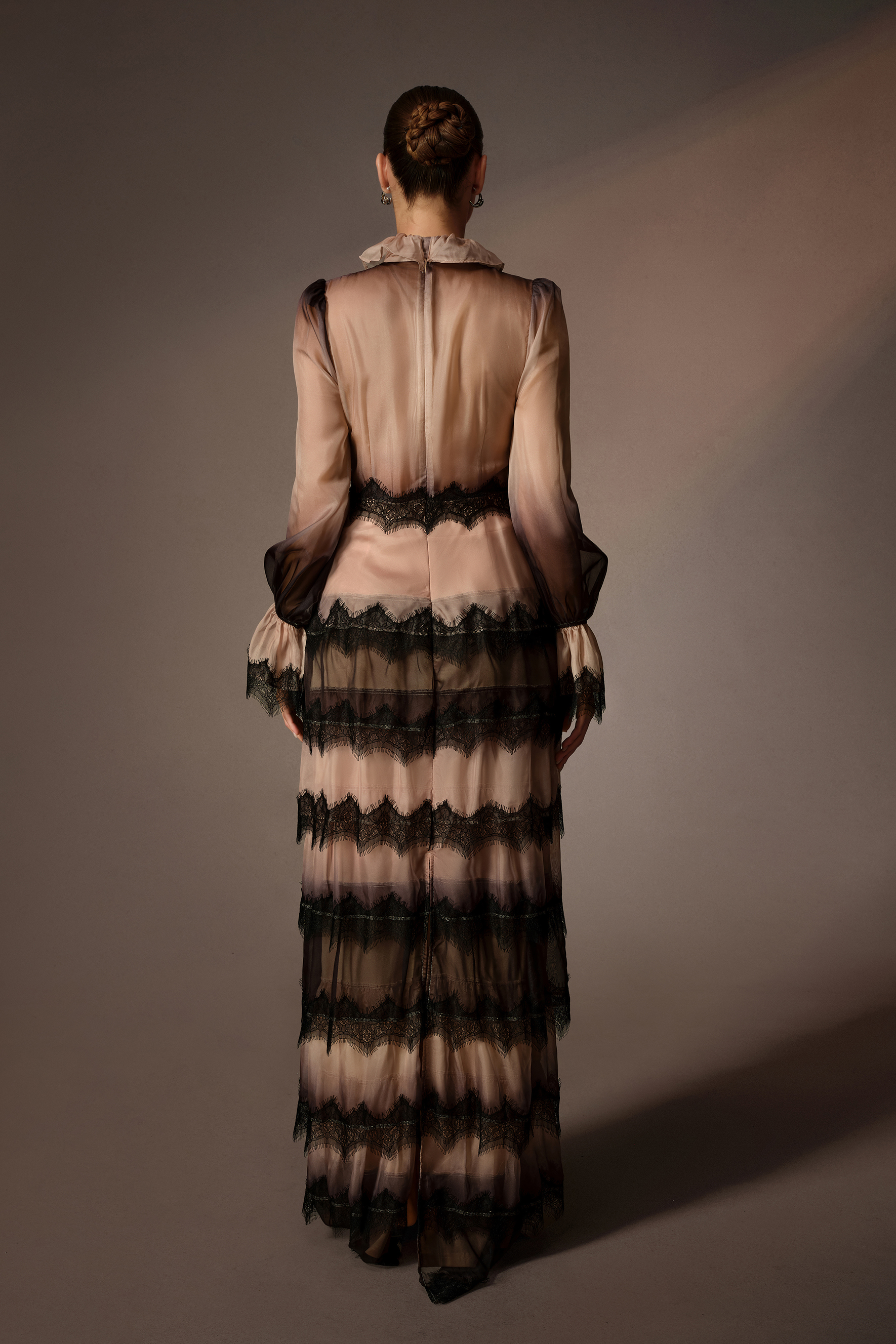 Rustic Romance Khaki Gradient Tiered Lace Trim Maxi Dress