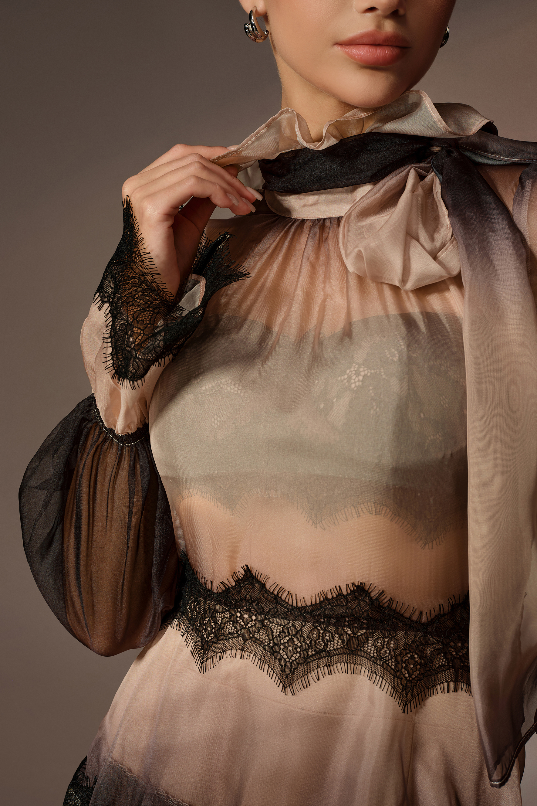 Rustic Romance Khaki Gradient Tiered Lace Trim Maxi Dress