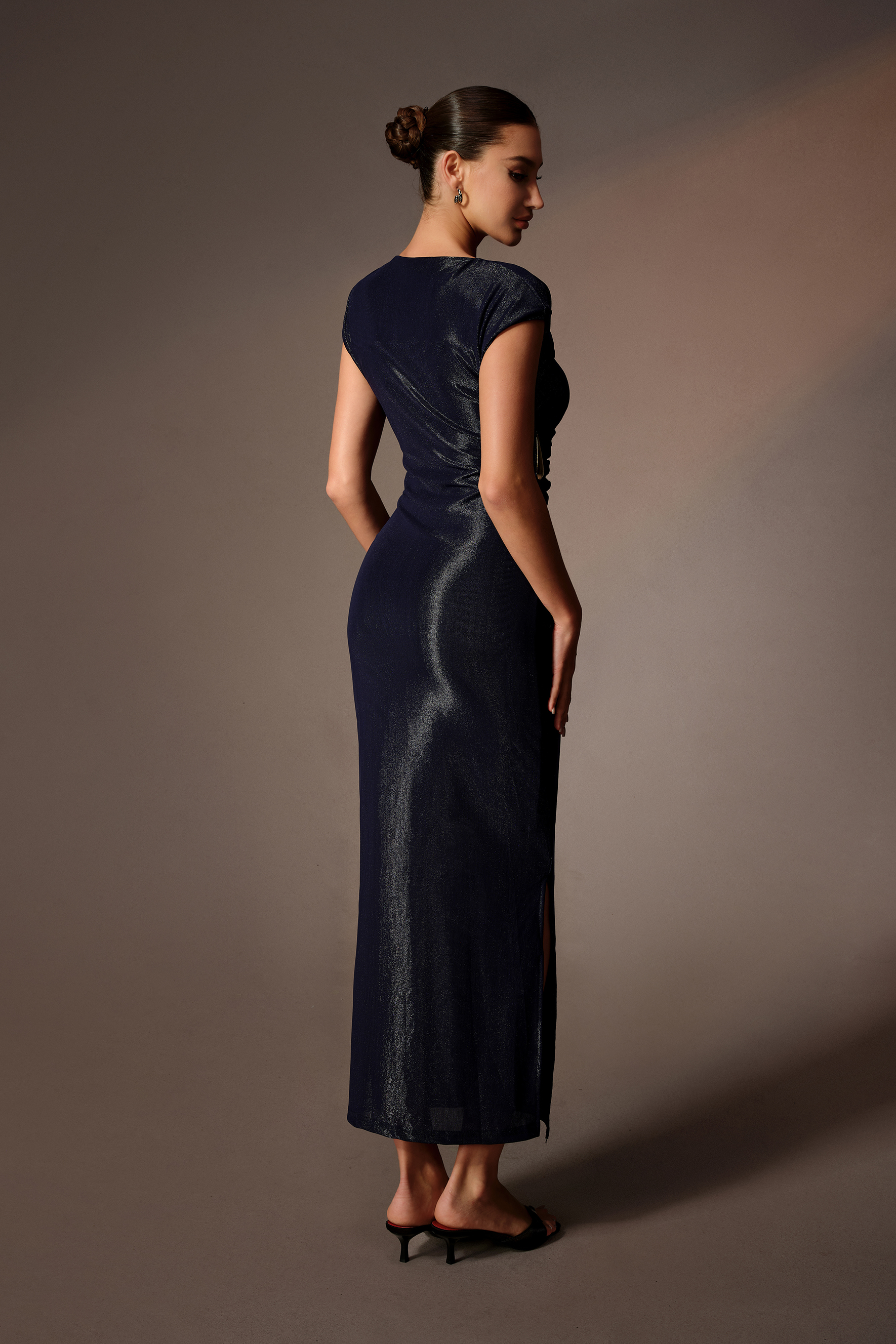 Stay Distinct Blue Asymmetric Neck Cap Sleeve Maxi Dress