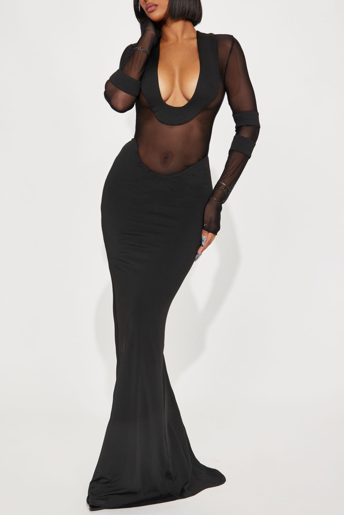 Queena Scoop Neck Sheer Maxi Mesh Dress