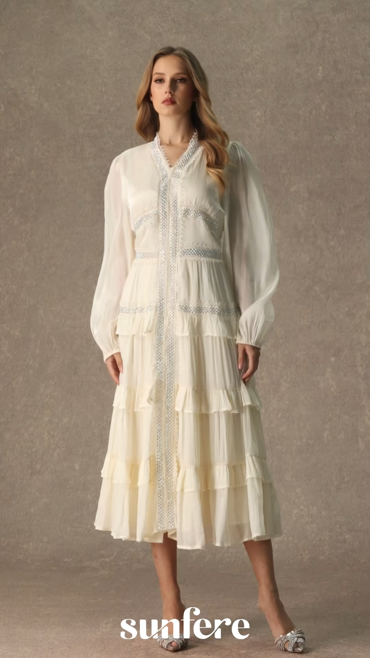 Feeling Of Forever White V-Neck Tiered Ruffle Midi Dress