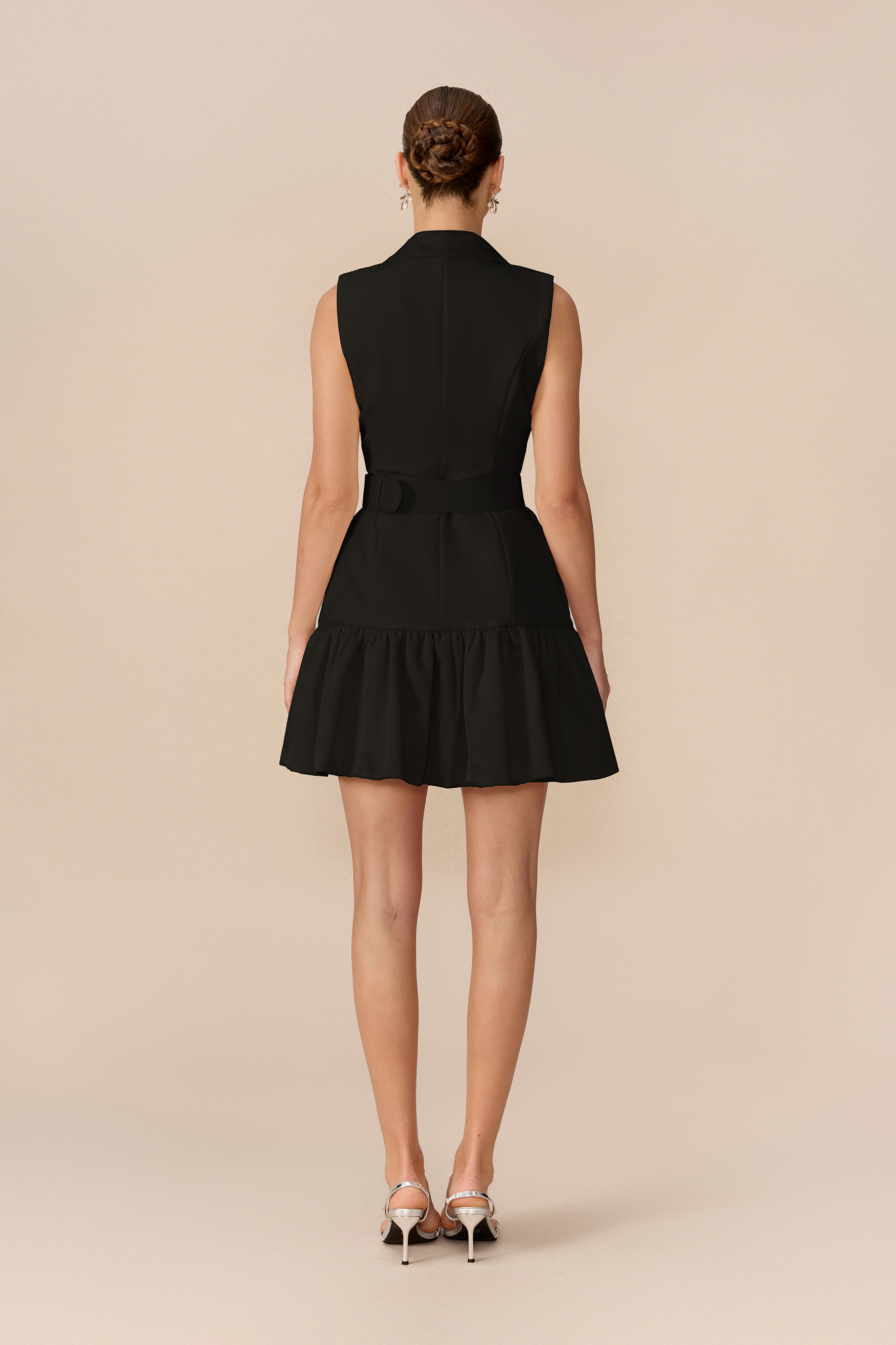 Polished Playful Black Double Breasted Ruffle Hem Mini Dress