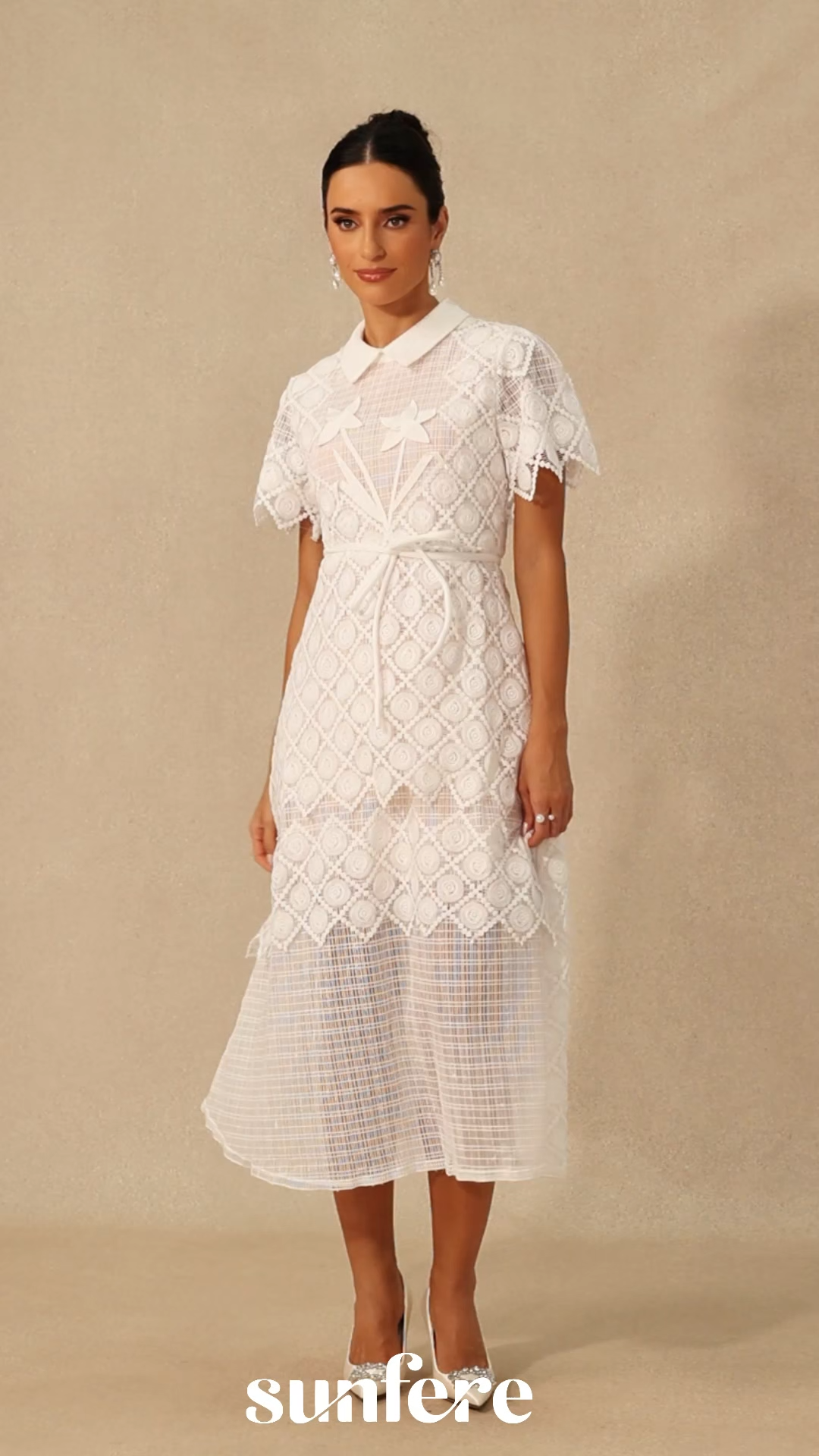 Grace Lace Embroidered Short Sleeve Midi Dress