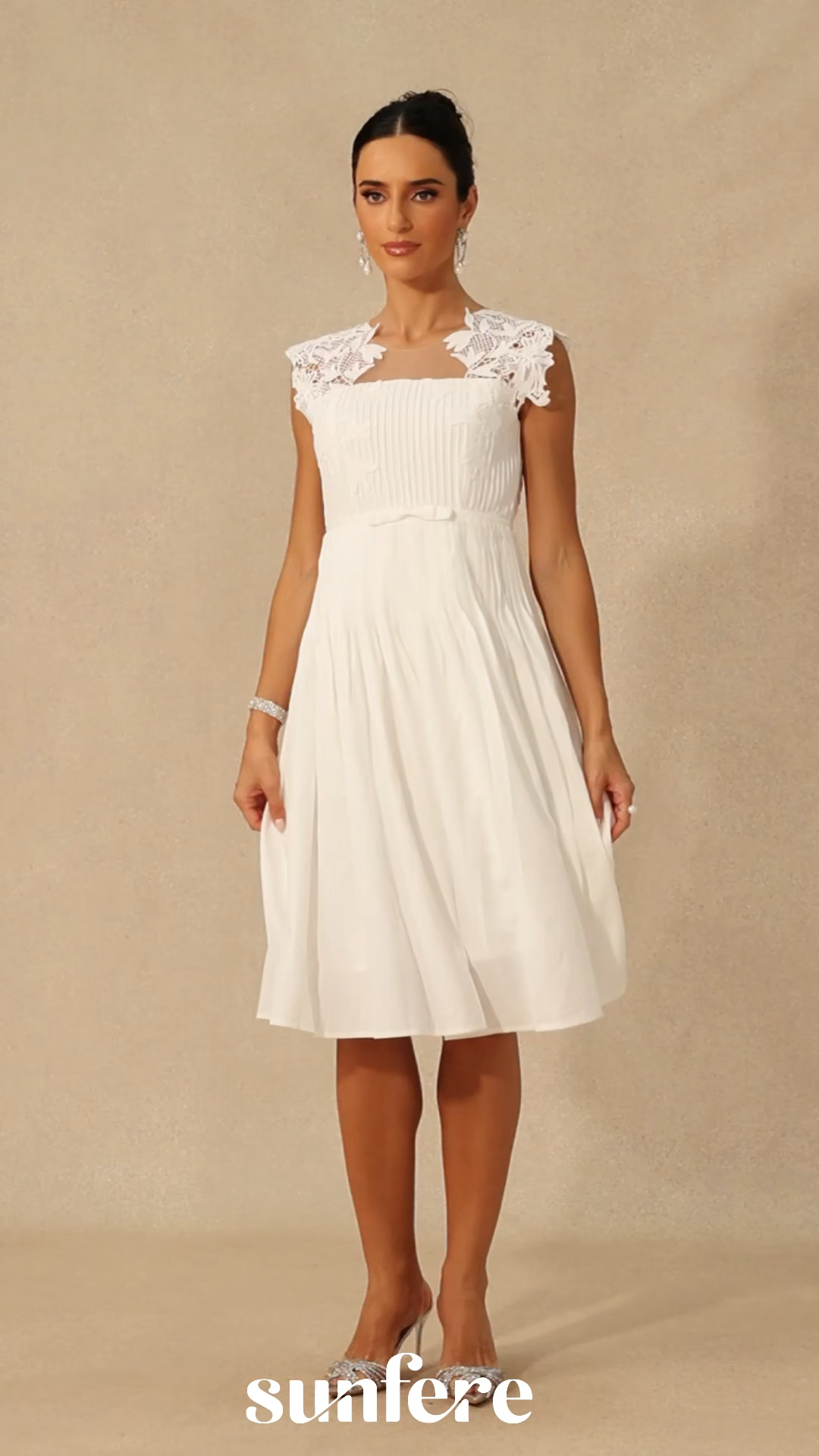 Freya Lace Embellished Pleated Midi Dress