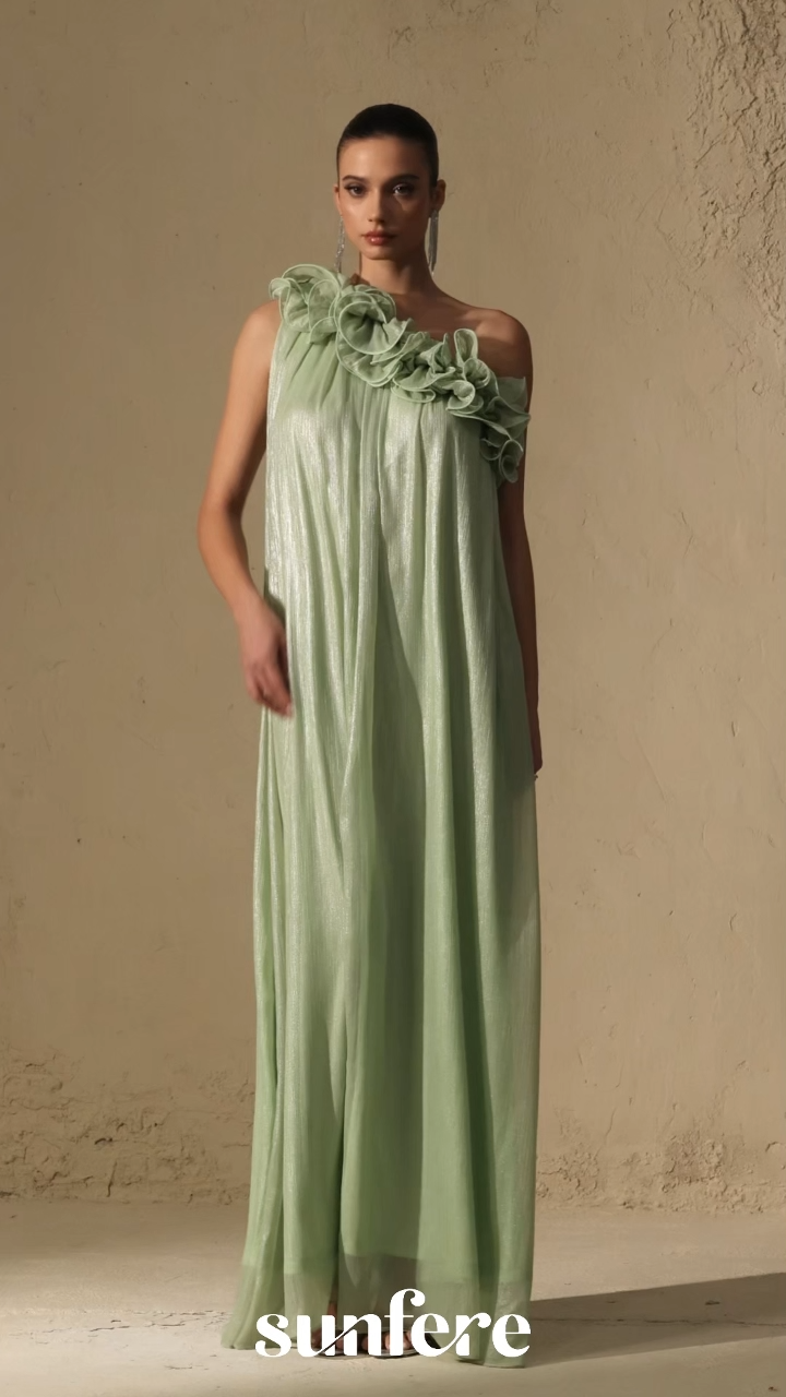 Glorious Invite Green One-shoulder Floral Maxi Dress