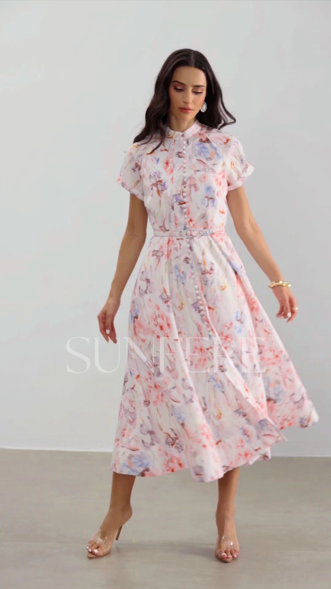 Muriel Floral Print Short Sleeveless Midi Dress