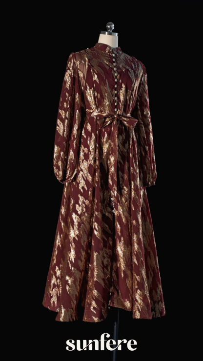 Aitana Metallic Print Puff Sleeve Maxi Dress