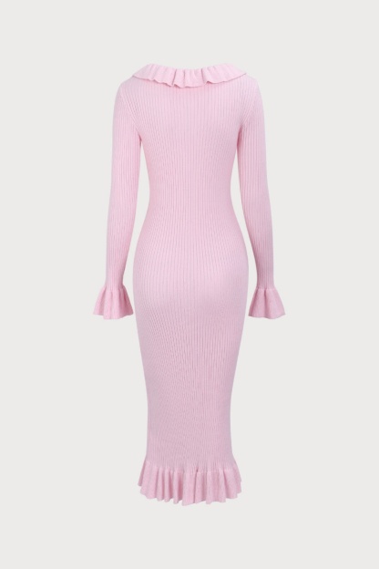 Ruffle Sleeve Heavy Knit Dress Chartreuse - Southern Fashion