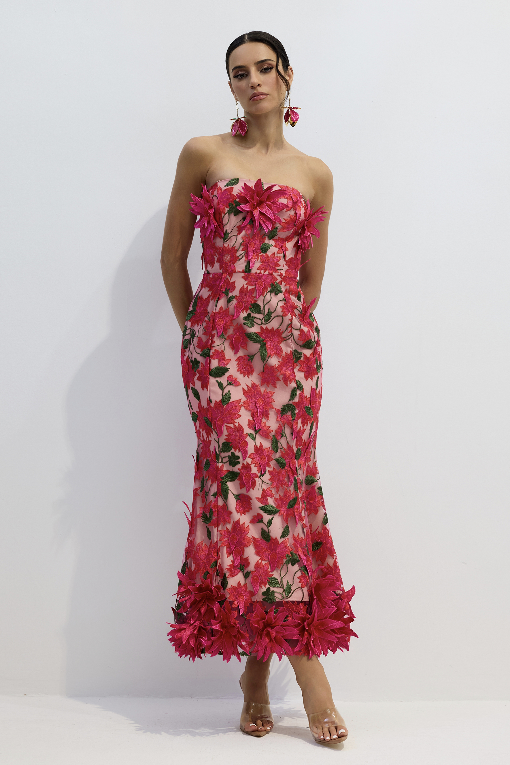 Gloria Floral Embroidery Strapless Maxi Dress