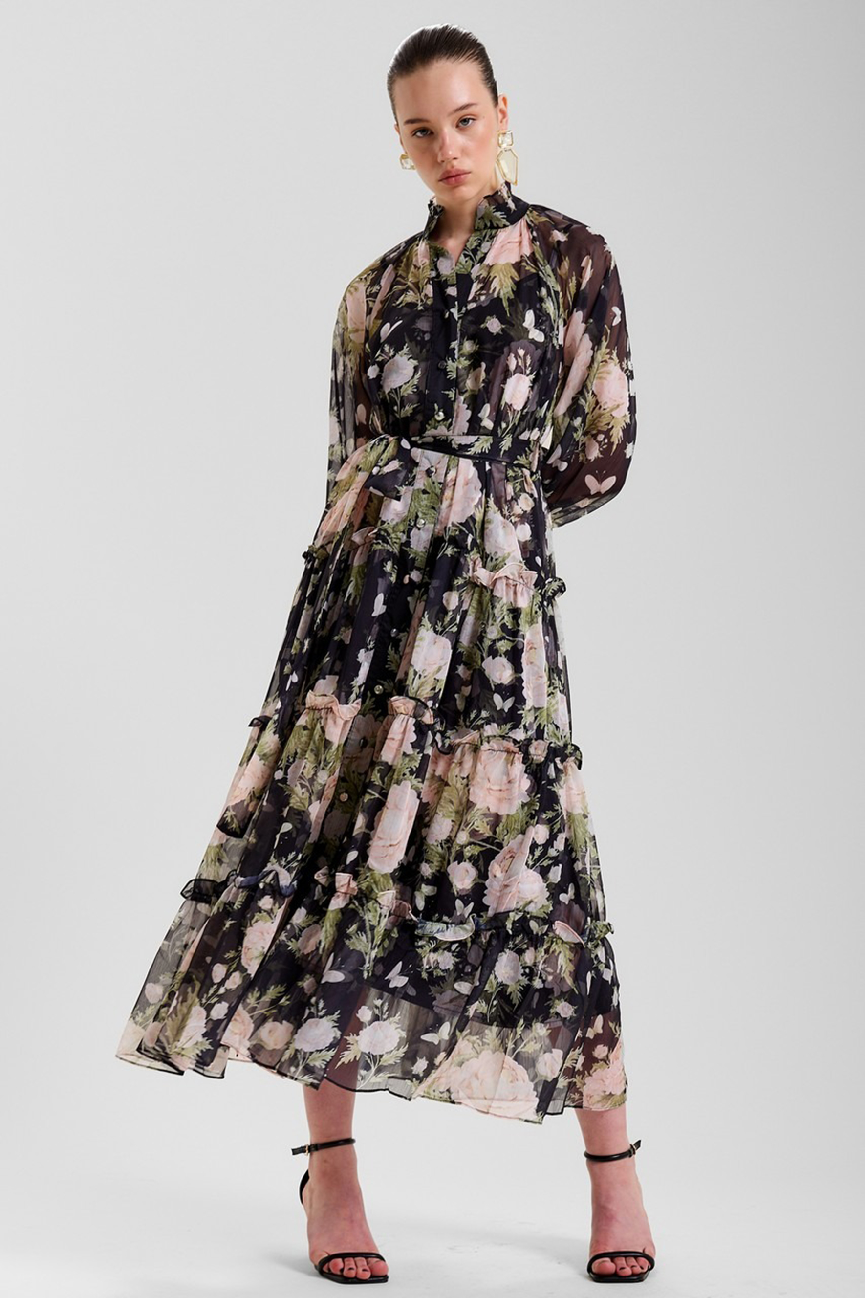 Angelica Floral Print Tiered Ruffle Maxi Dress