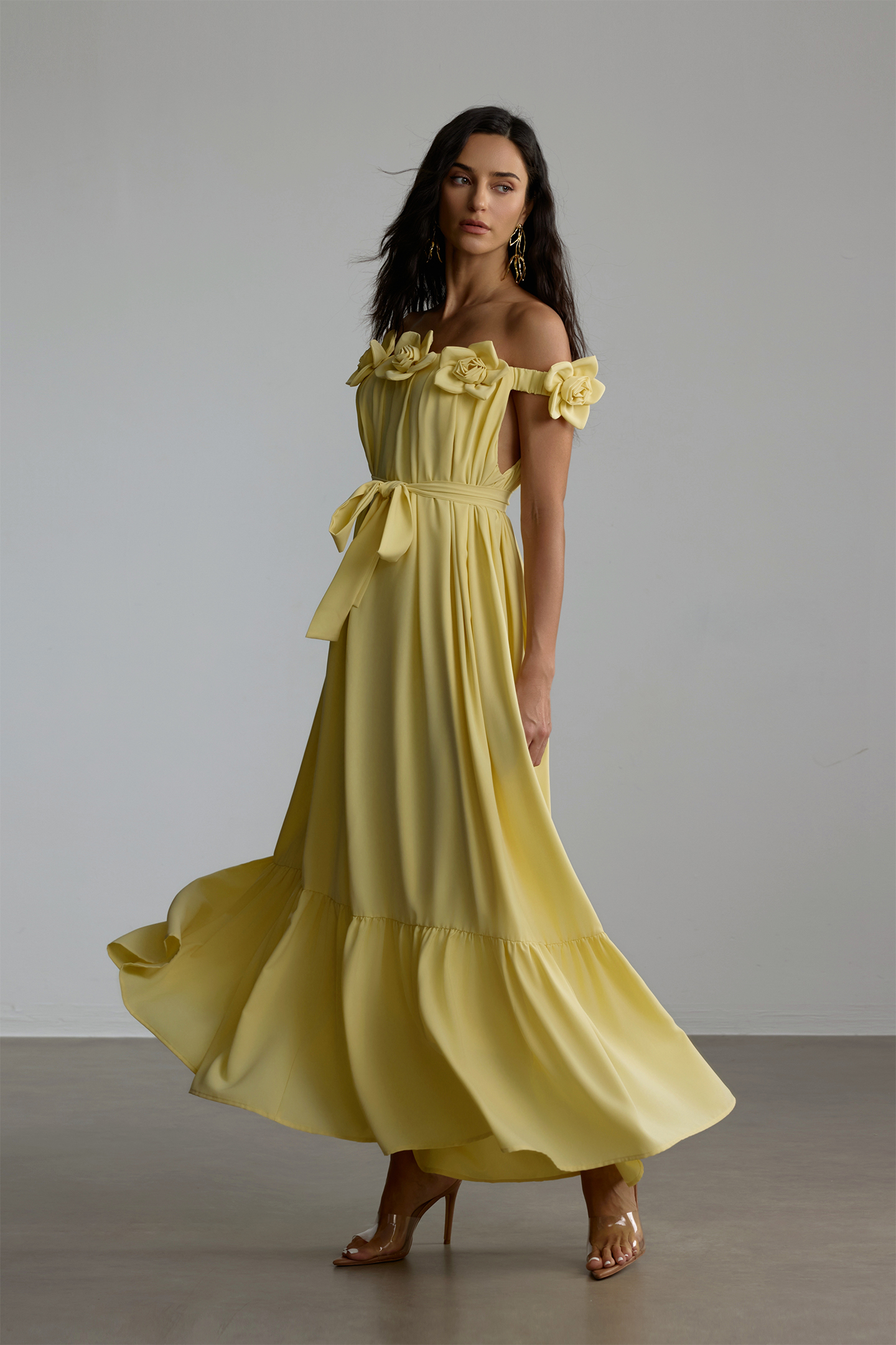 Louisa Floral Applique Off Shoulder Maxi Dress