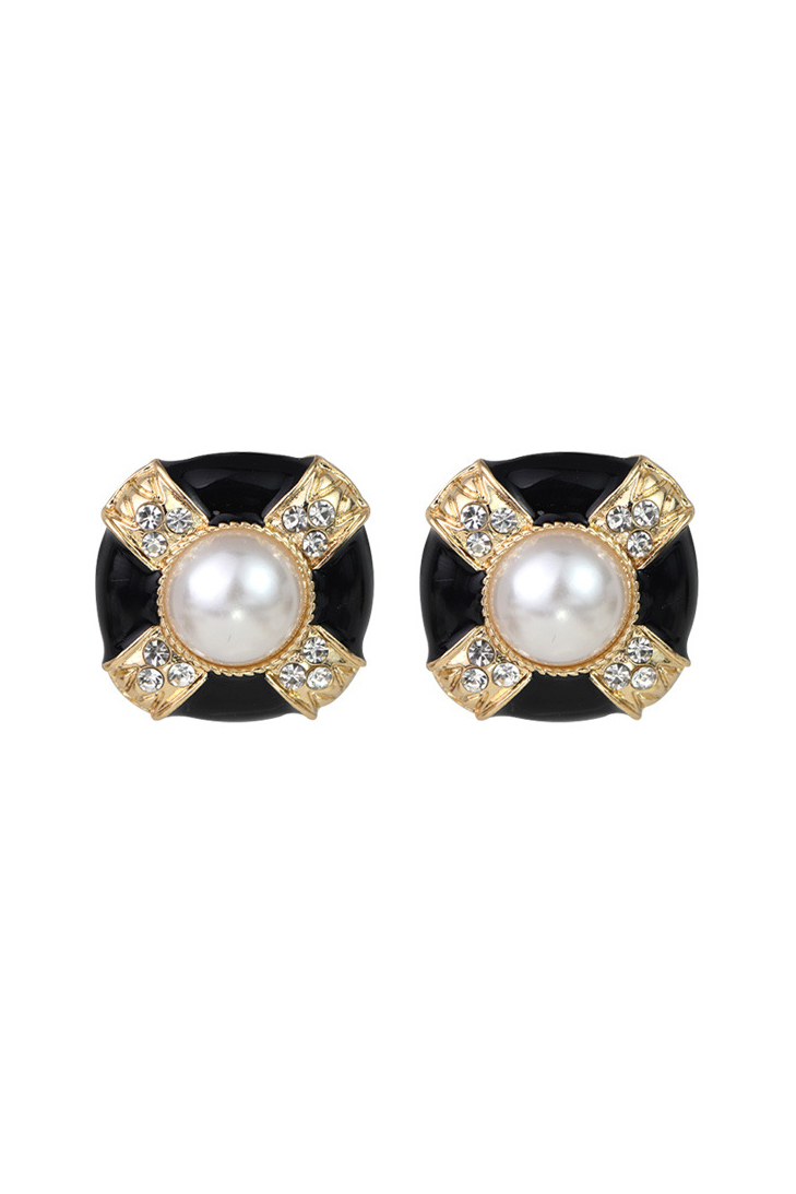 Vintage Enamel Pearl Earrings-Sunfere
